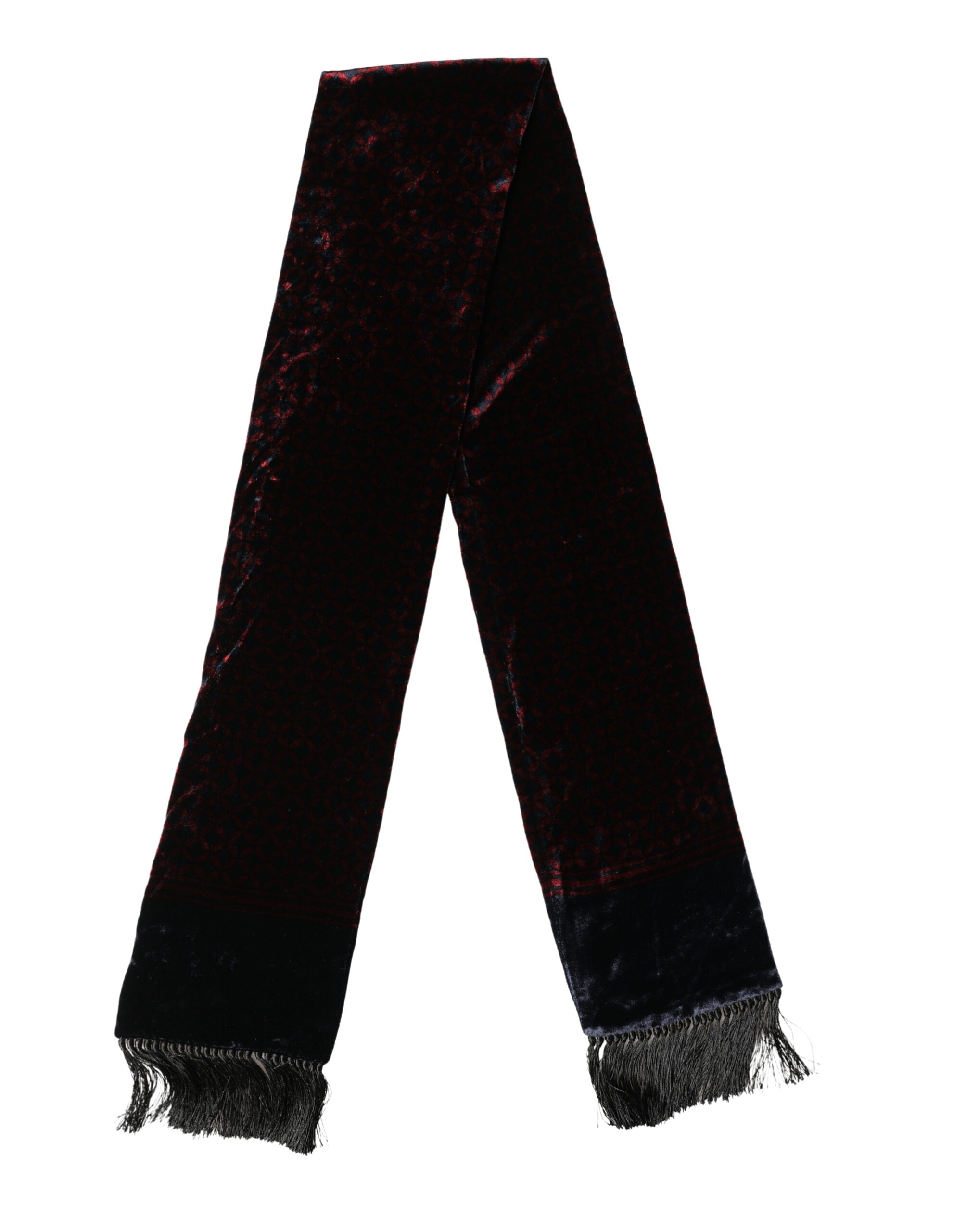 Black Red Rayon Geometric Pattern Fringe 140cm X 16cm Scarf