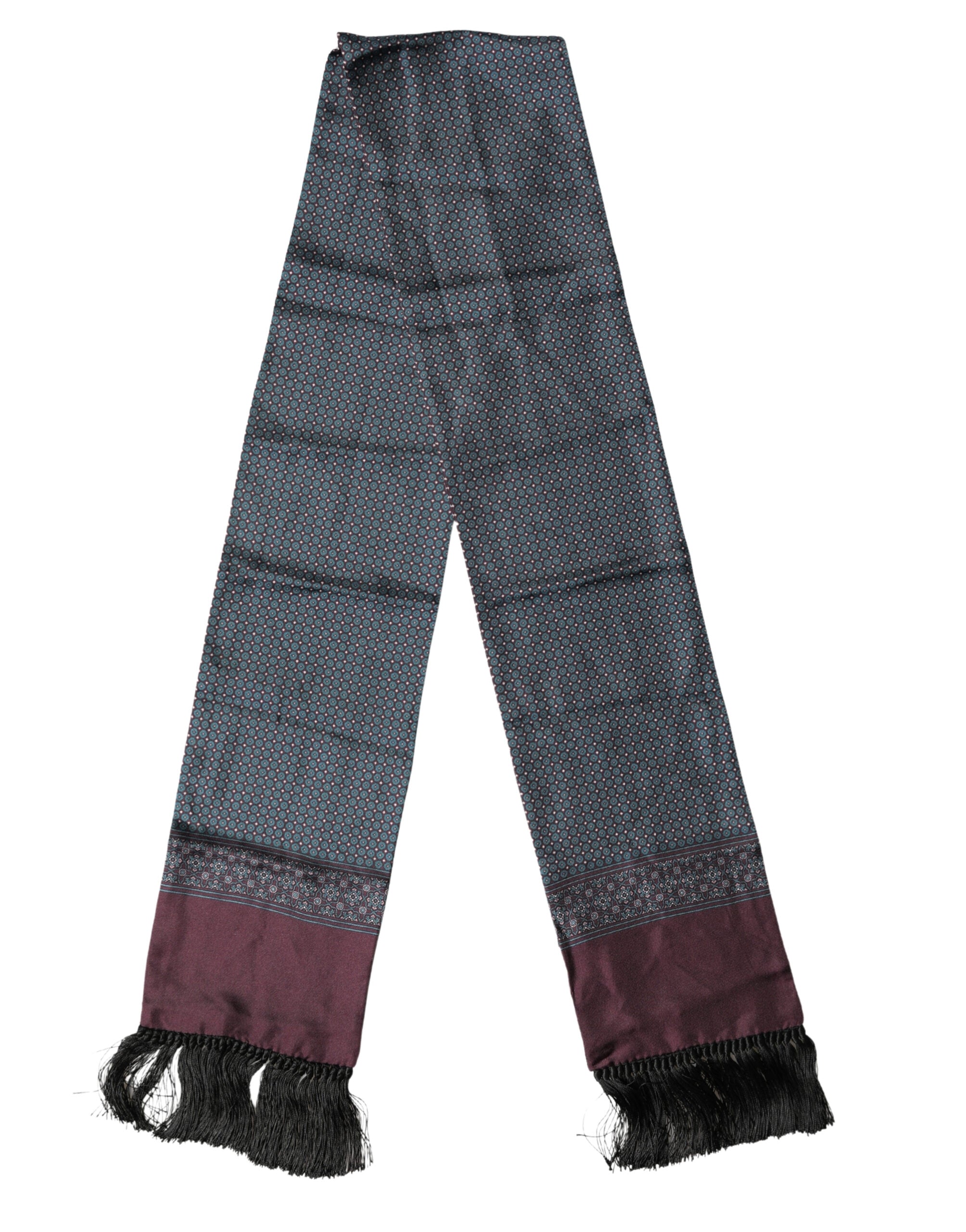 Bordeaux Silk Fringe Geometric Neck Wrap 142cm X 15cm Scarf