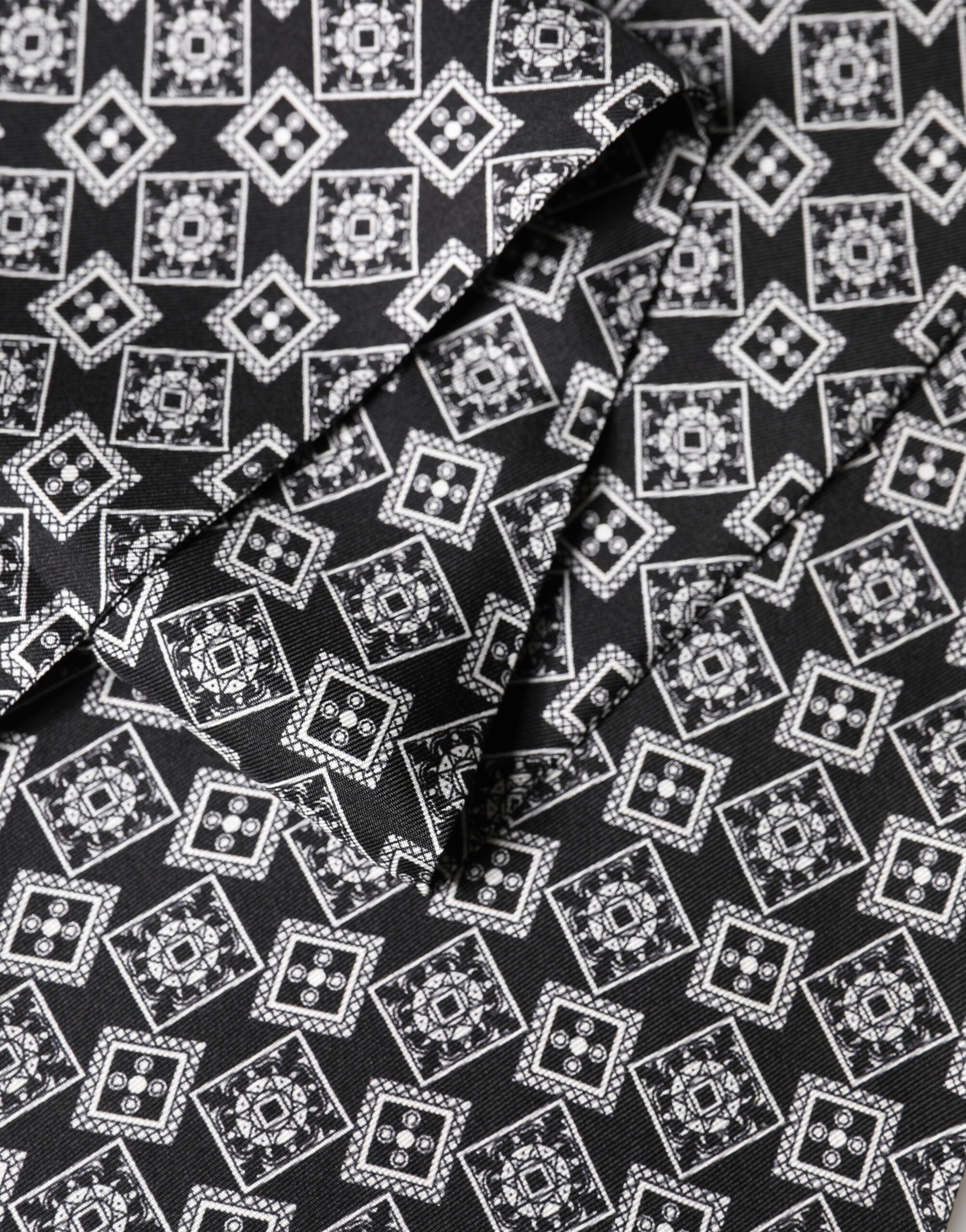 Black White Silk Geometric Neck Wrap 142cm X 15cm Scarf