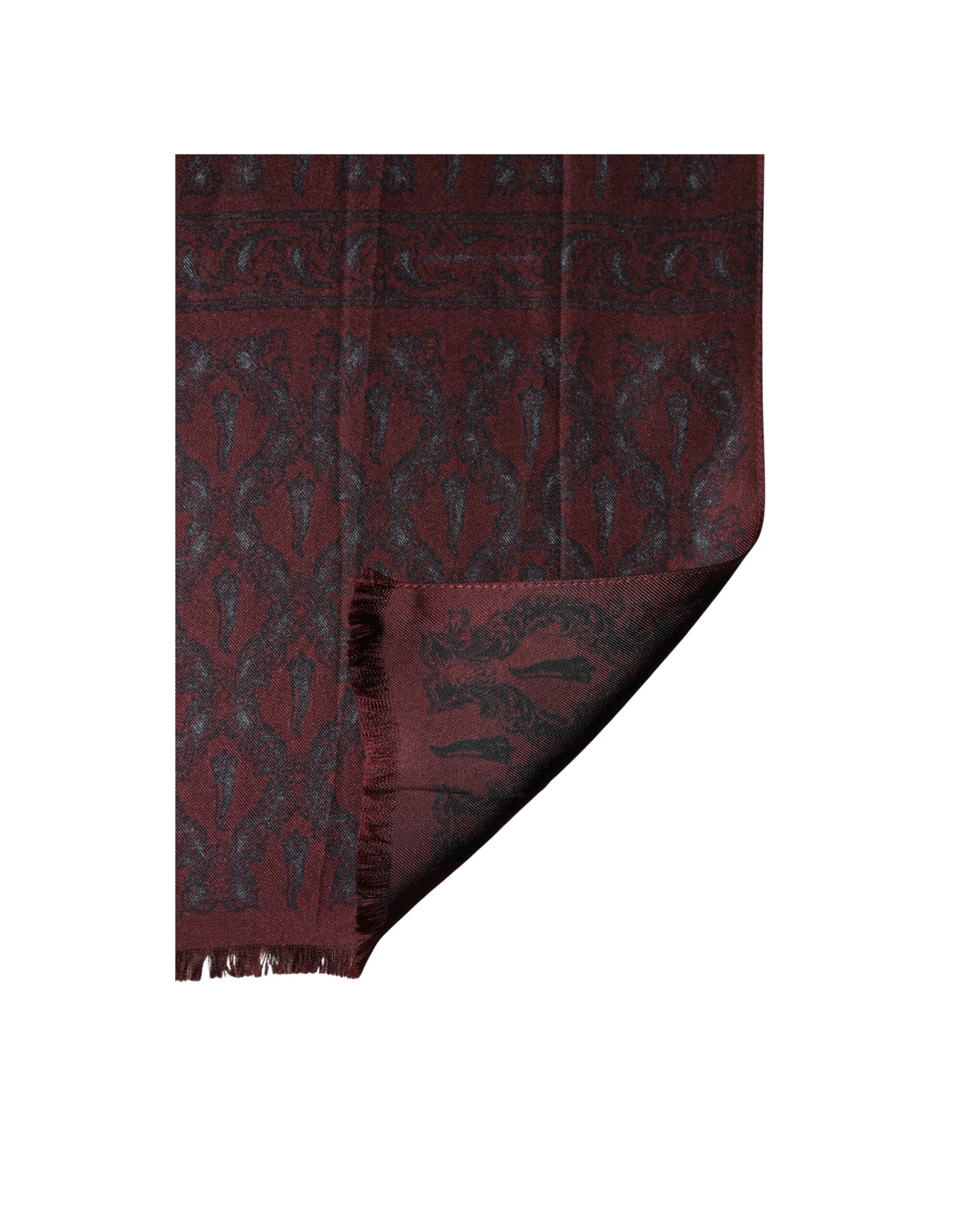 Burgundy Black Silk Paisley Foulard 135cm X 22cm Scarf