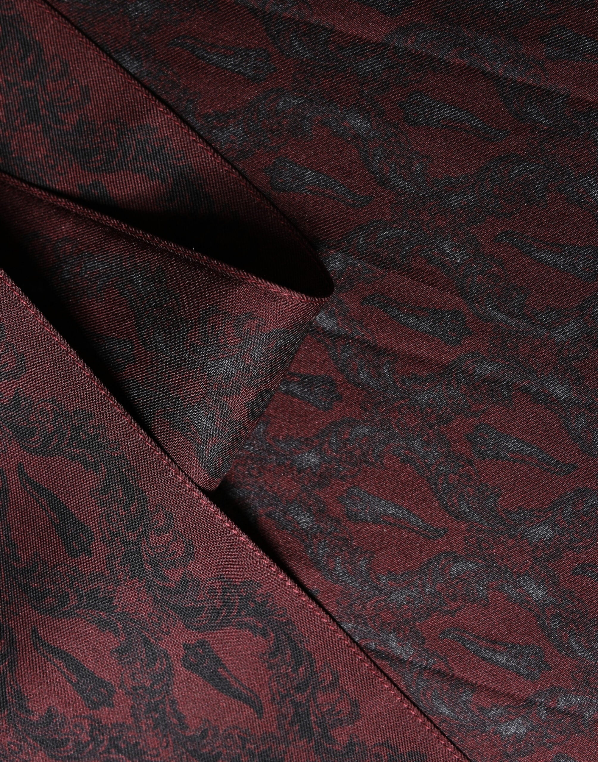 Burgundy Black Silk Paisley Foulard 135cm X 22cm Scarf