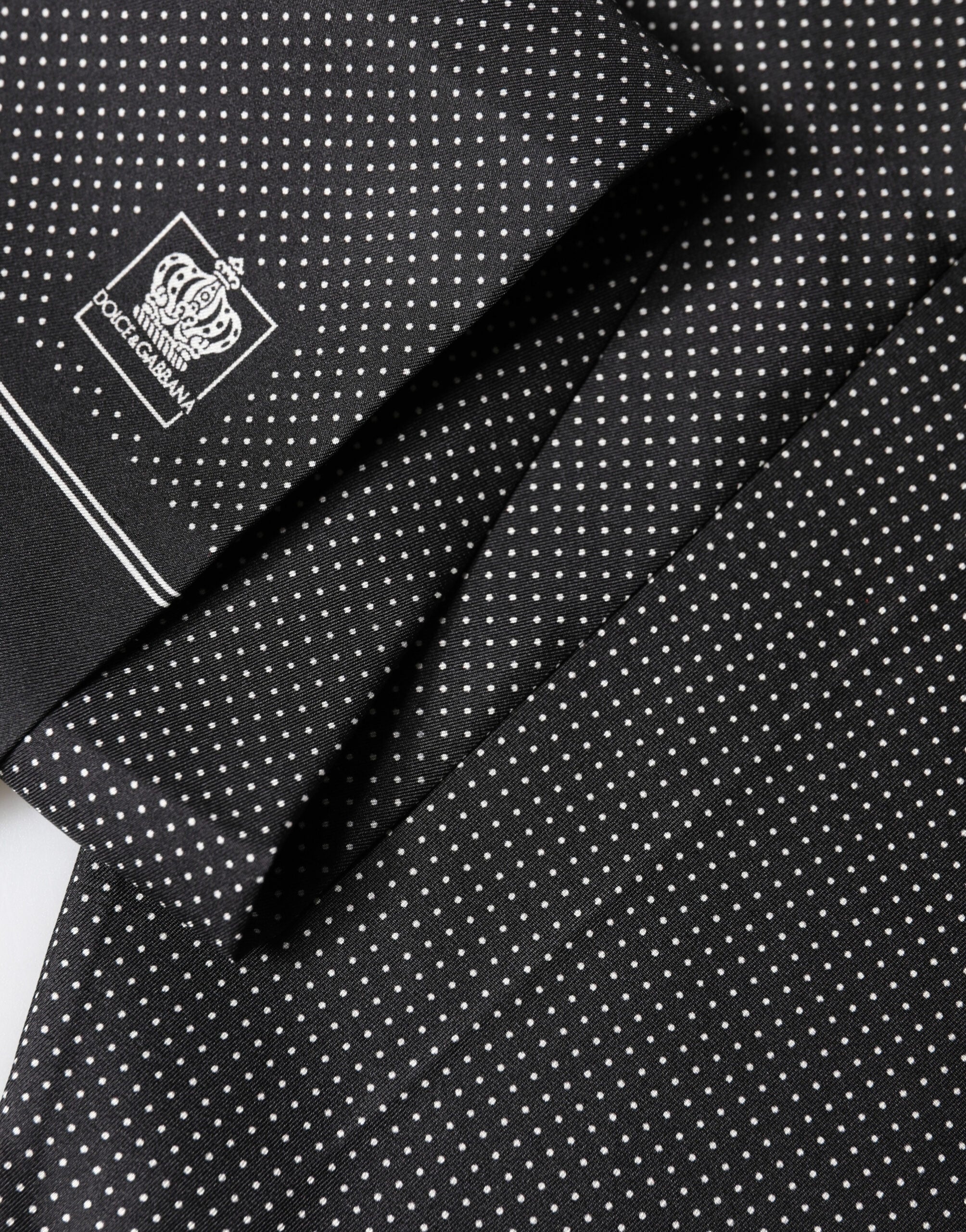 Black Silk Polka Dot Crown Foulard 140cm X 16.5cm Scarf