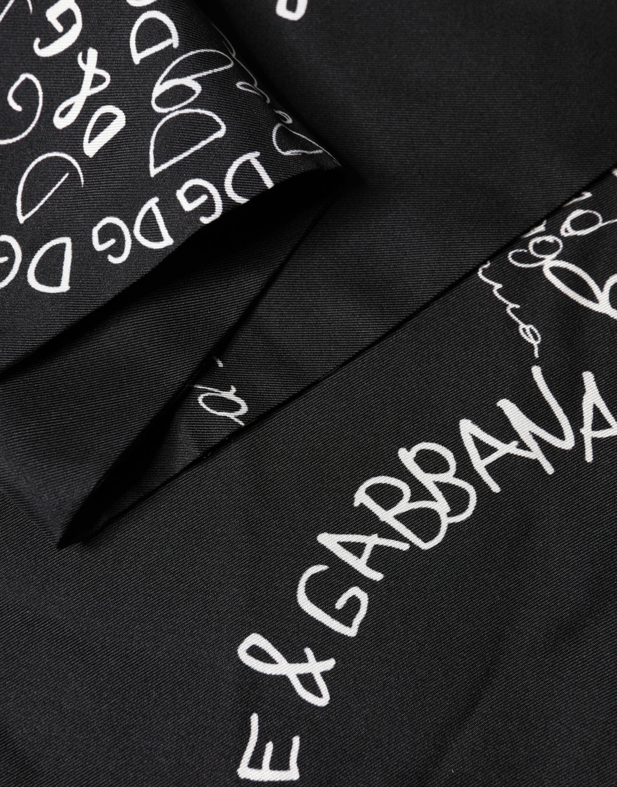 Black Logo Script Print Sik Foulard 137.5cm X 15cm Scarf