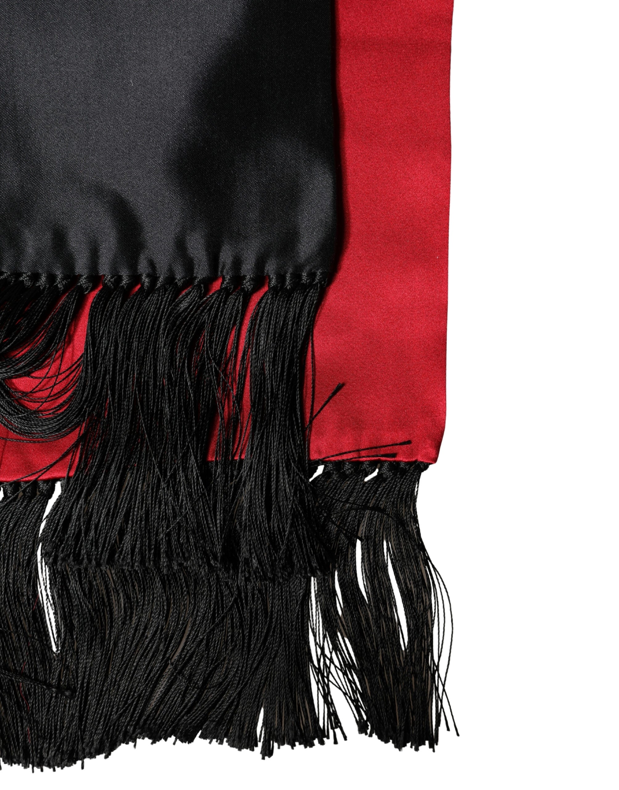 Red Black Silk Floral Fringe Neck Wrap Scarf