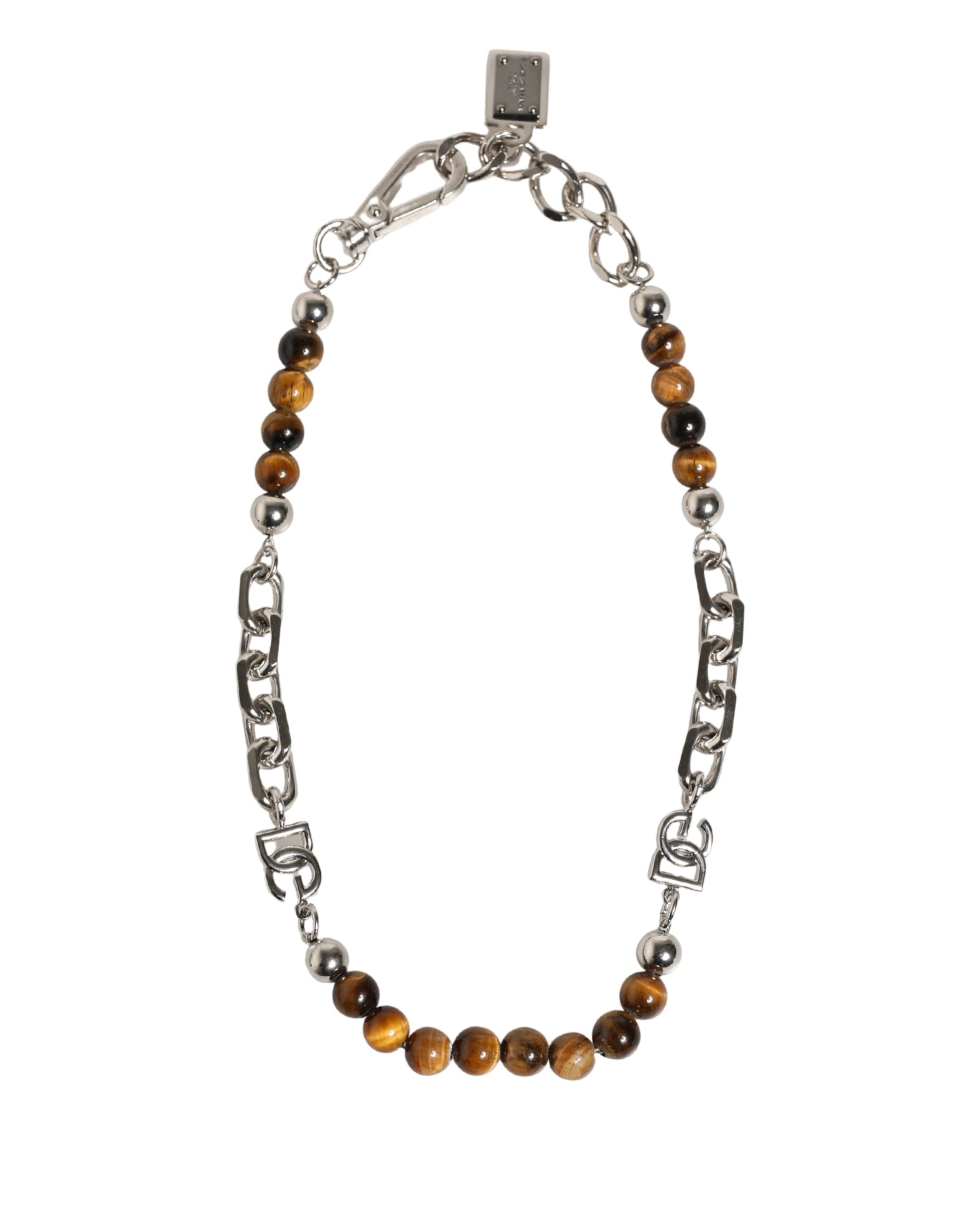 Silver Tone Brass Chain Beaded Gem DG Logo Bracelet