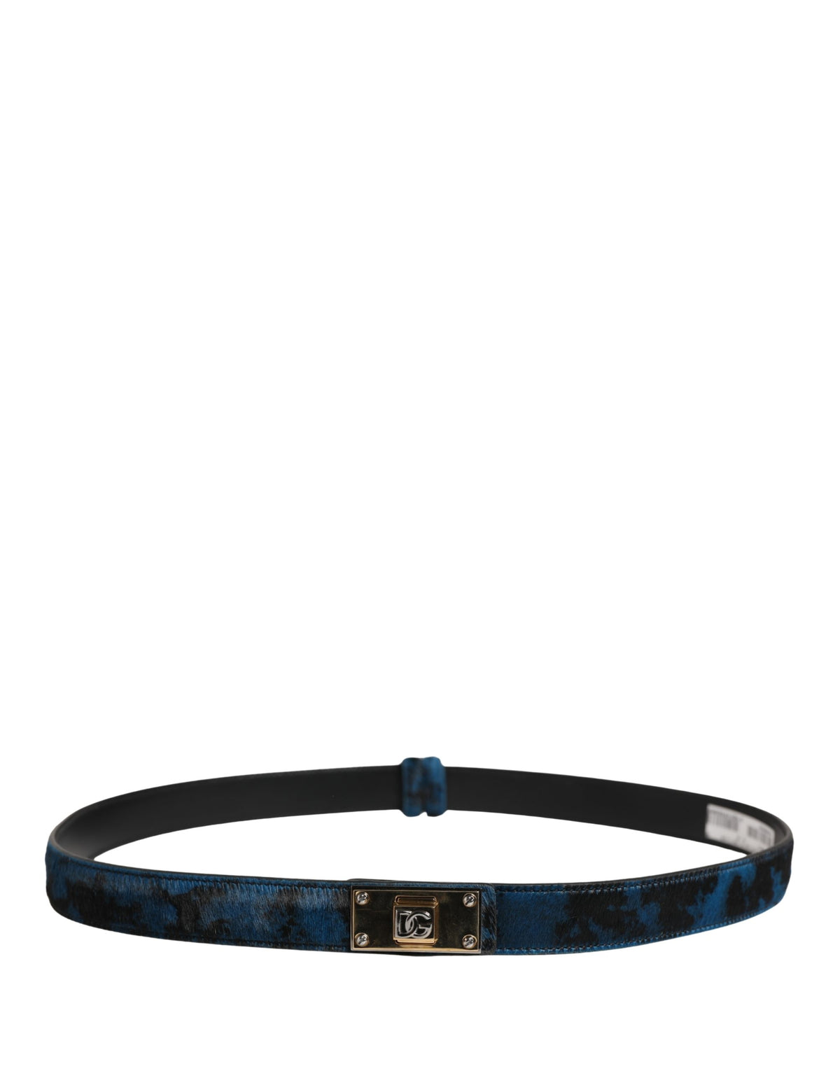 Men Blue Calf Leather Logo Metal Buckle Belt