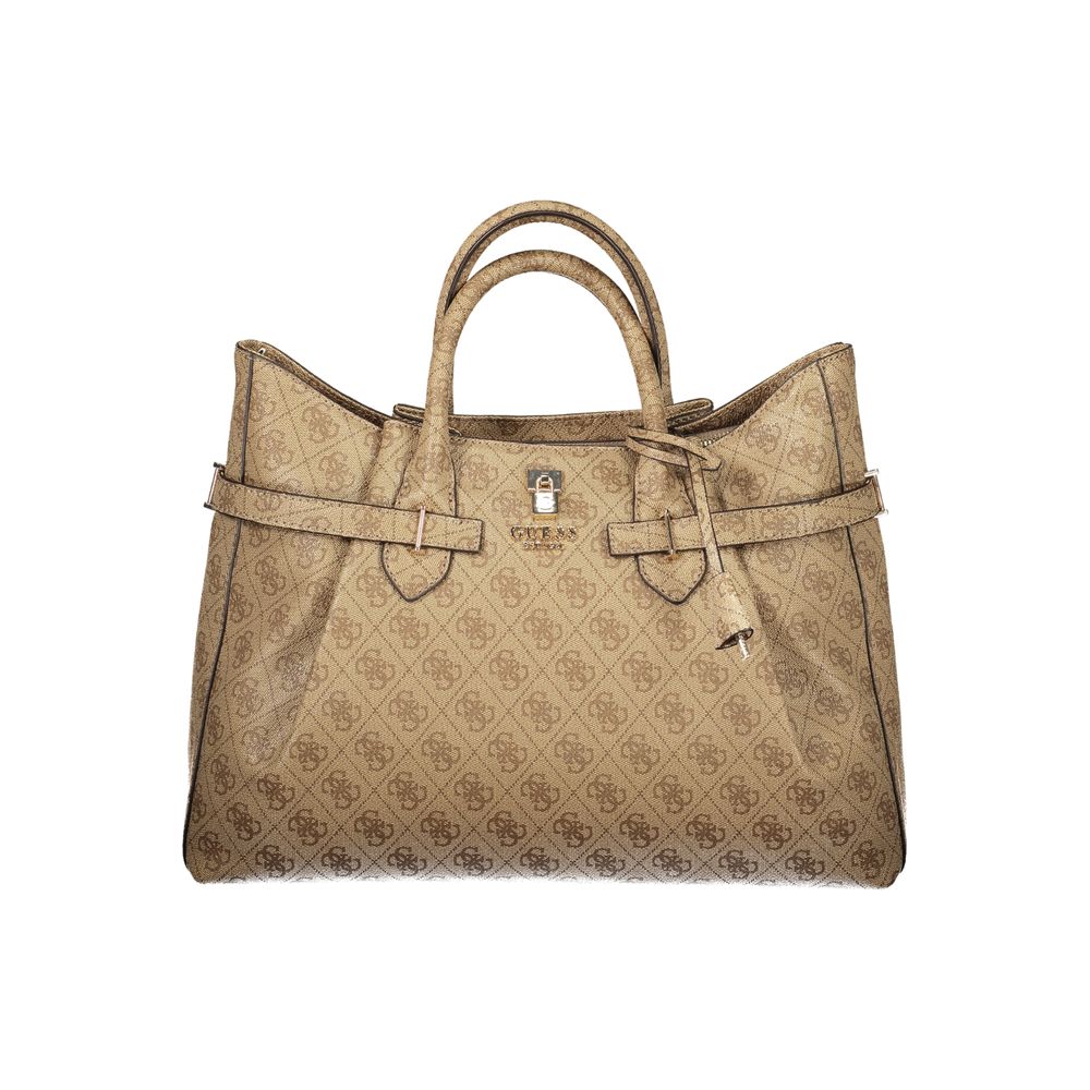 Beige Polyurethane Women Handbag