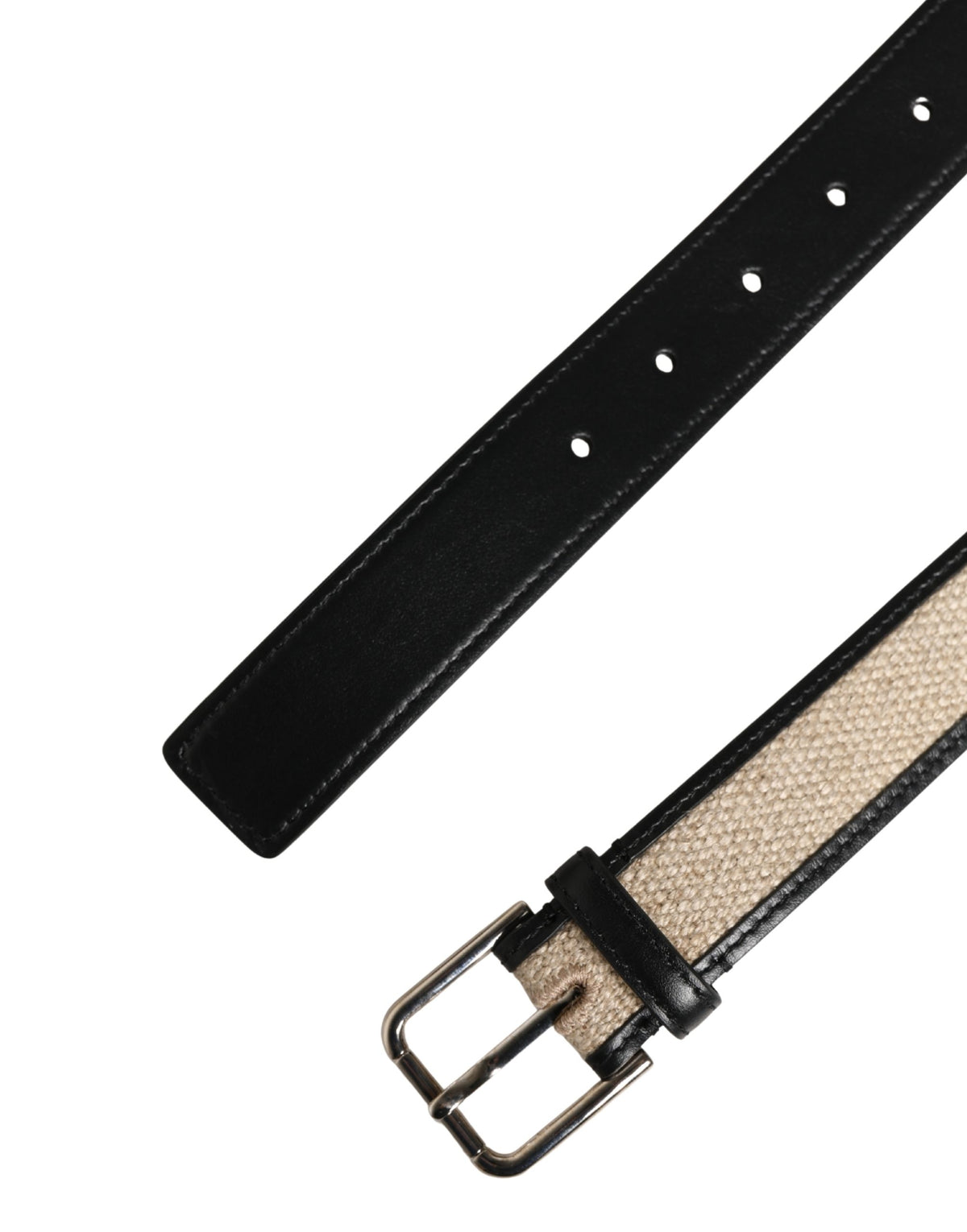 Men Beige Woven Leather Metal Buckle Belt