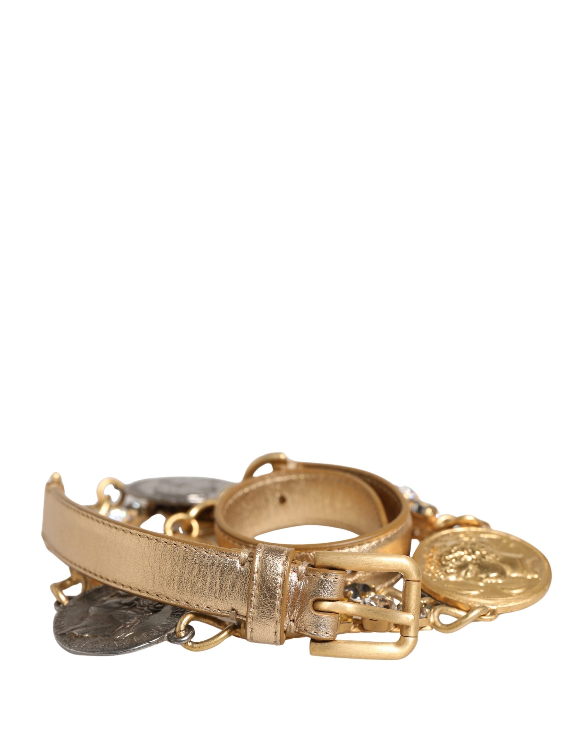 Gold Brass Chain Coin Embellished Metal Buckle Belt