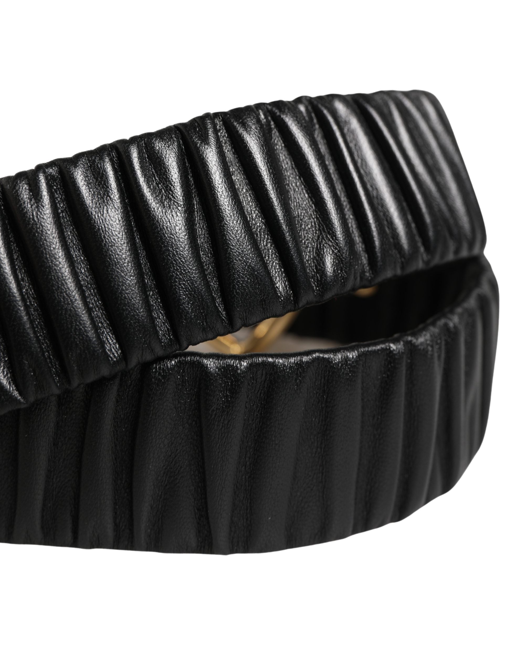 Black Leather Gold Heart Metal Buckle Belt