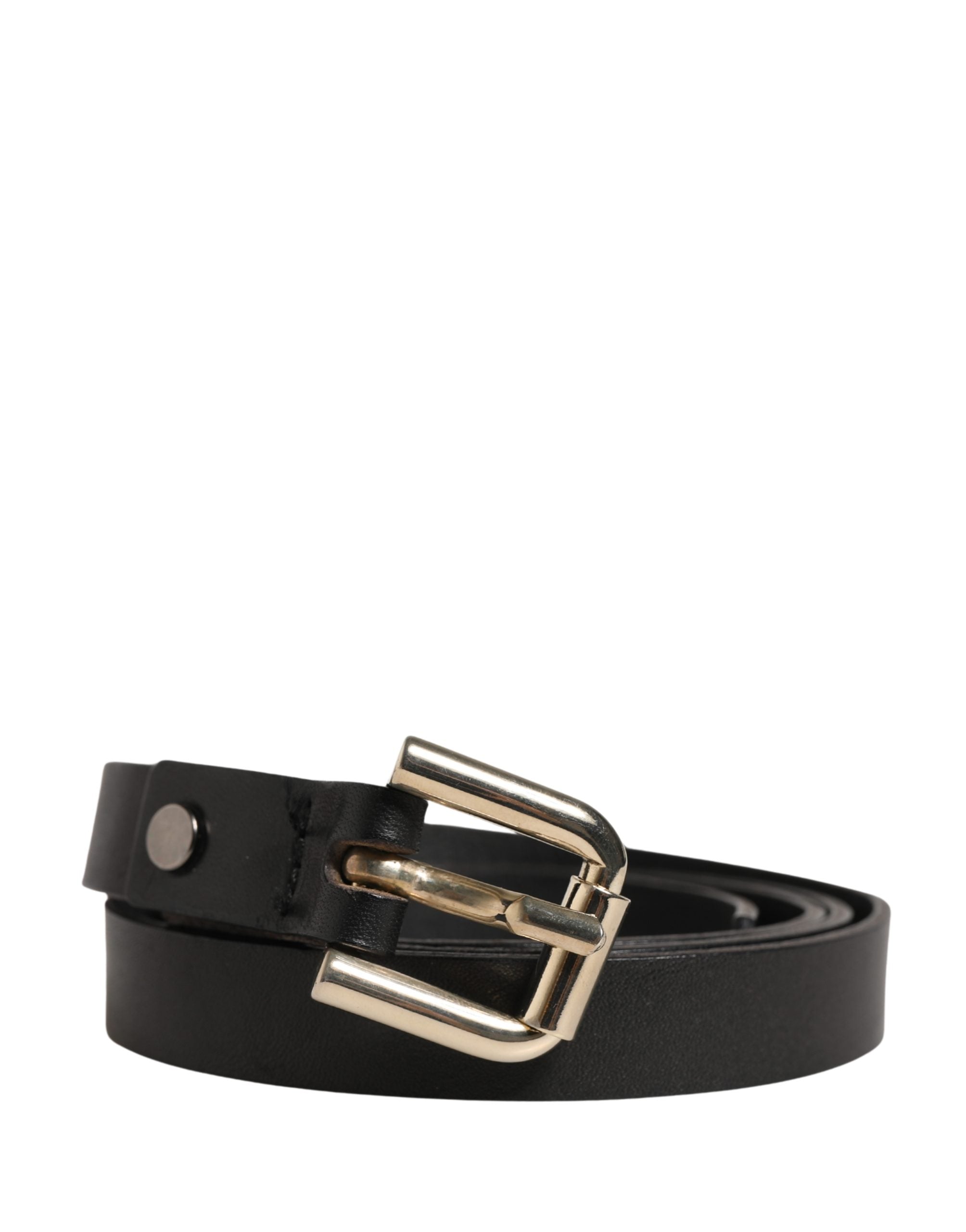 Black Leather Slim Gold Tone Buckle Waist Men Belt