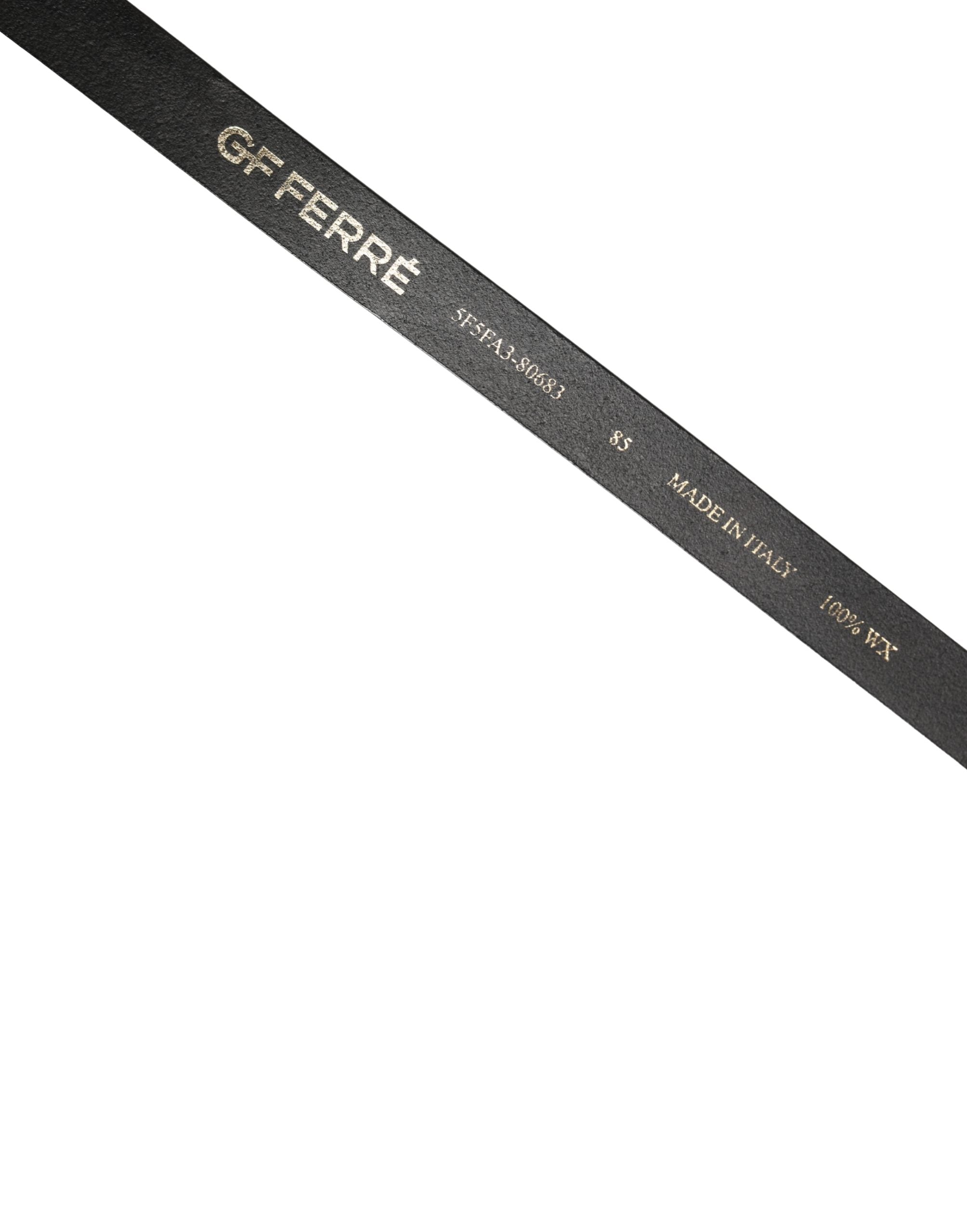 Black Leather Slim Gold Tone Buckle Waist Men Belt