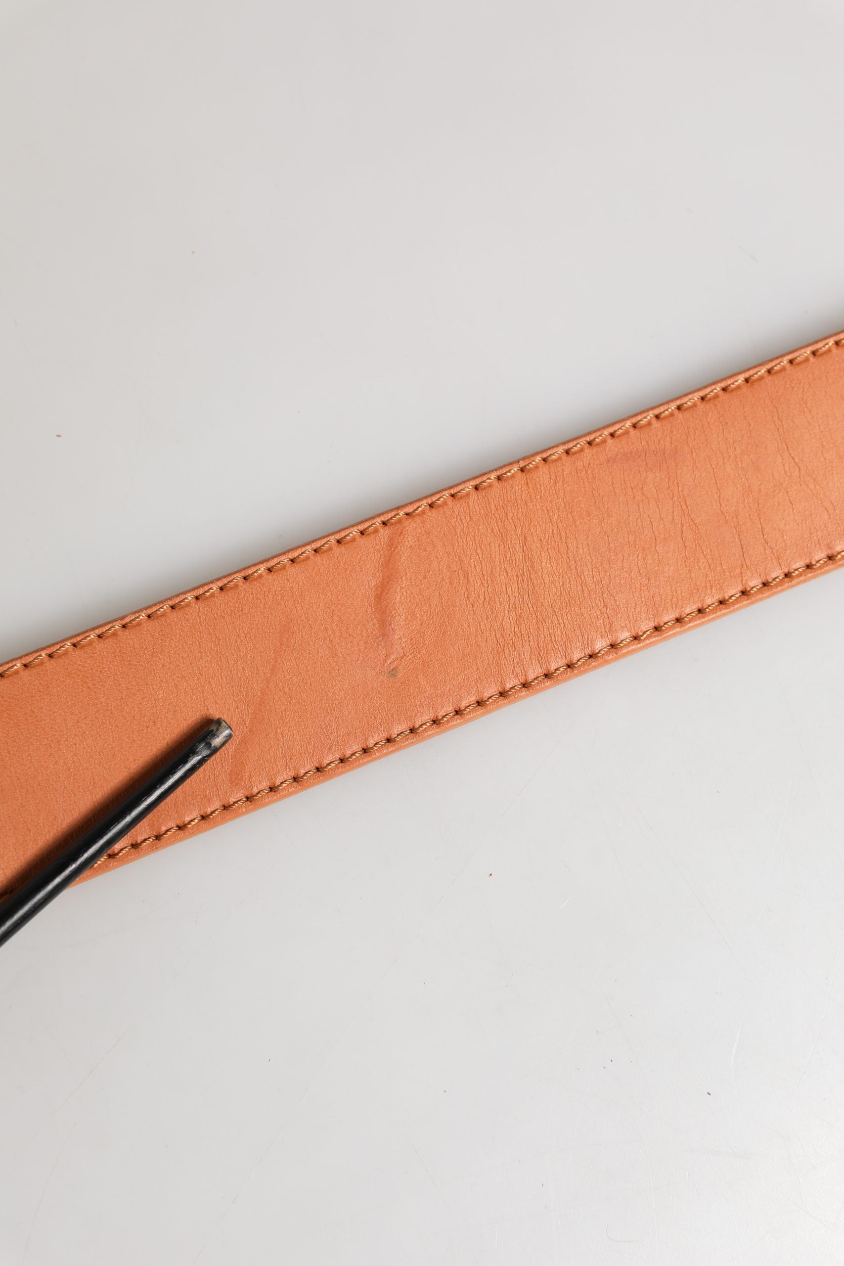 Orange Leather Hexagon Metal Buckle Waist Women Belt