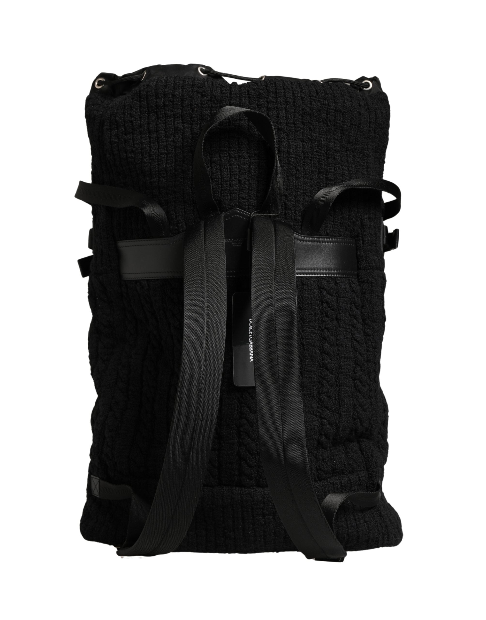 Black Tricot Wool Blend Duffel Backpack Travel Borse Bag