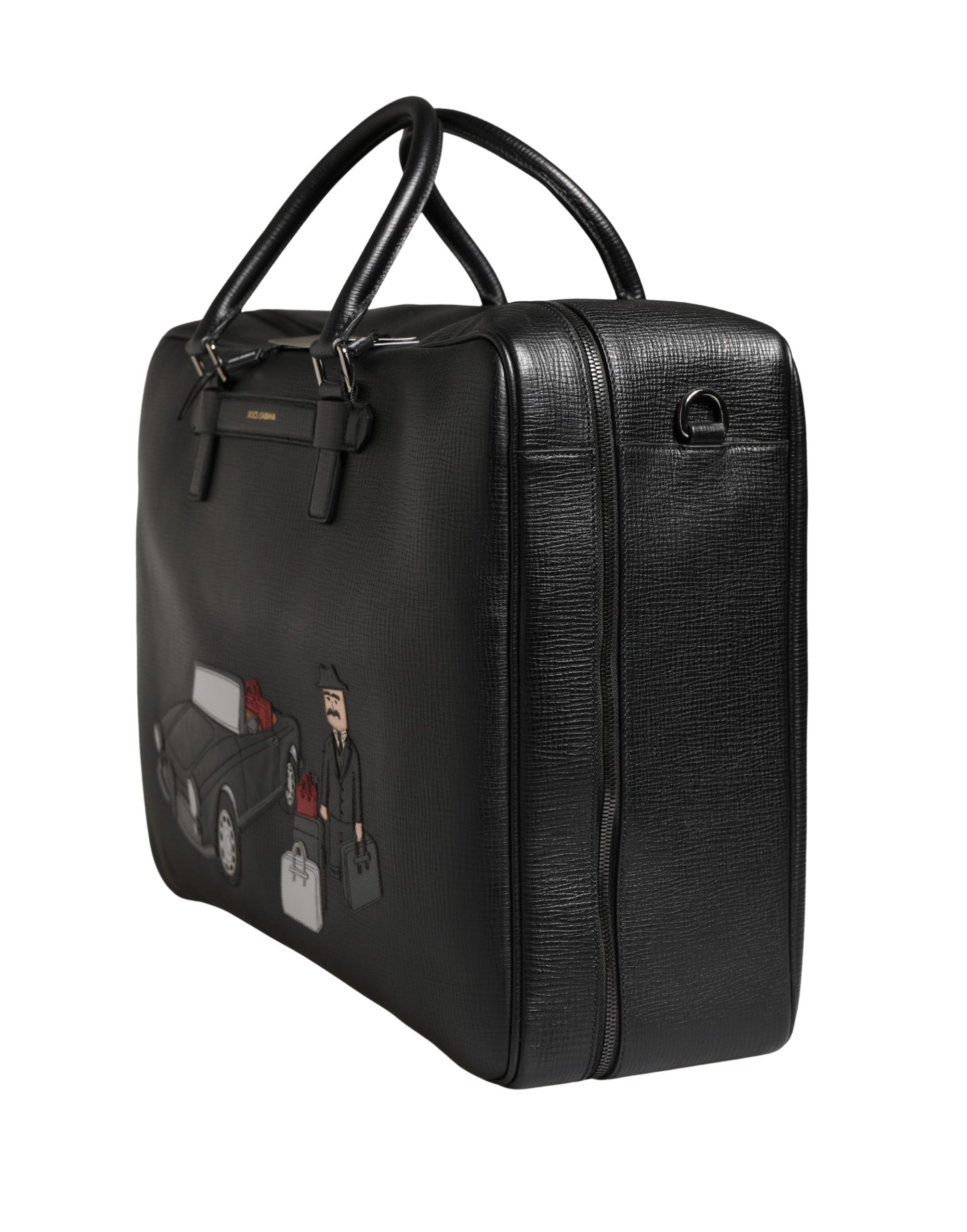 Black Car Man Applique Leather Weekender Borse Bag