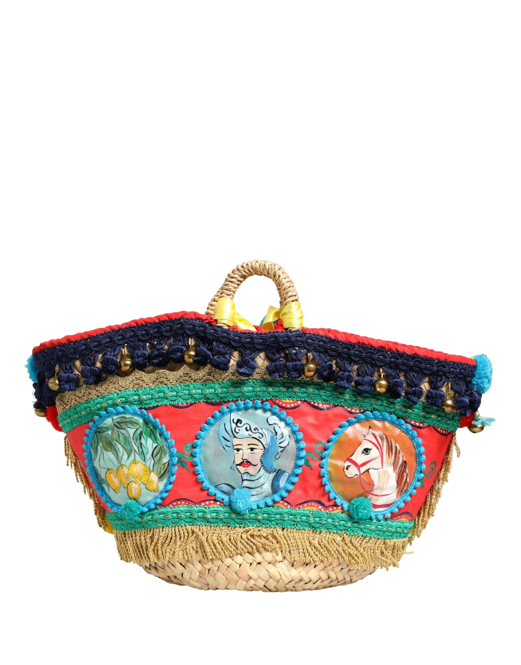 Multicolor Woven Straw Basket Embellished Sicily Bag