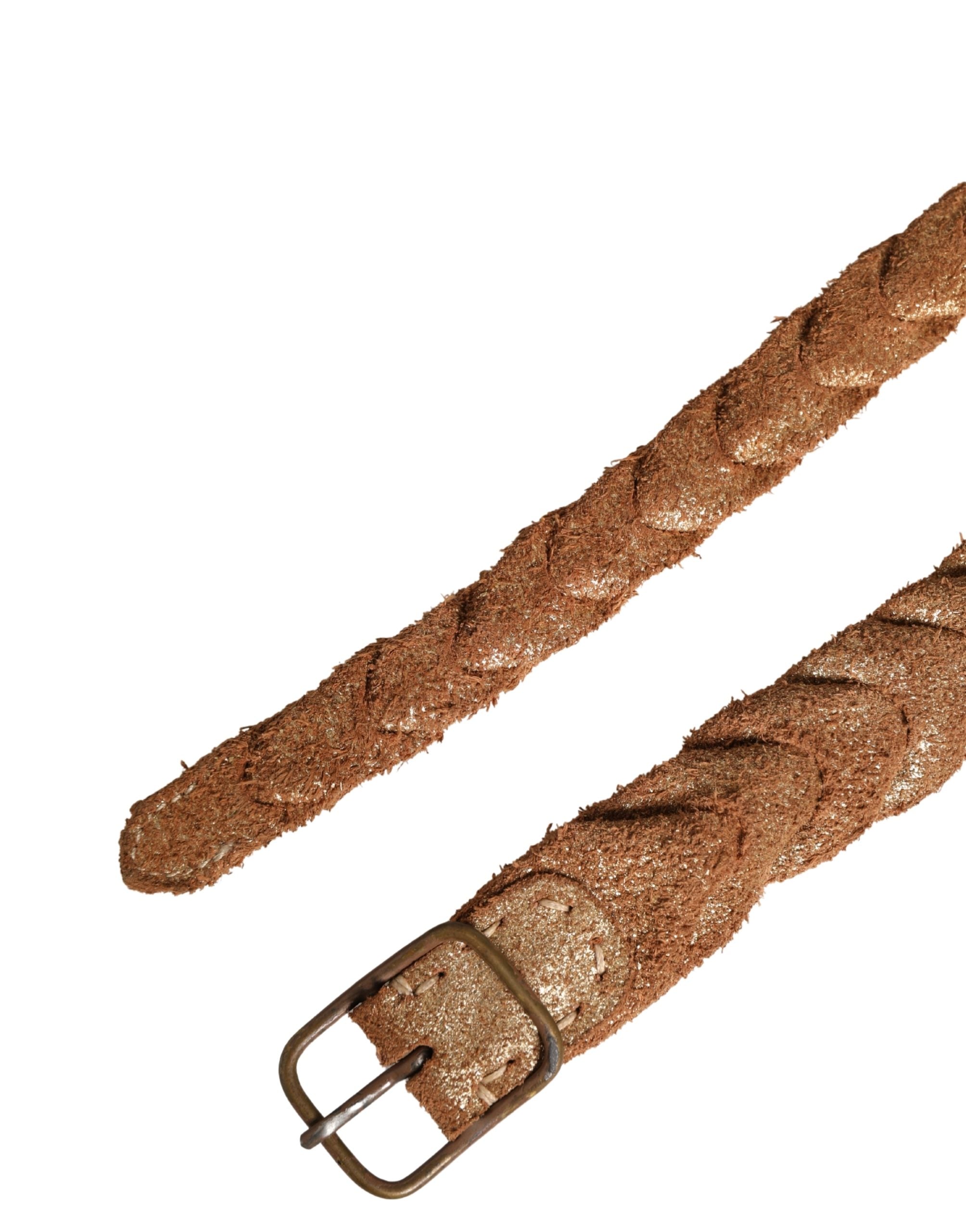 Brown Leather Braided Metal Buckle Belt