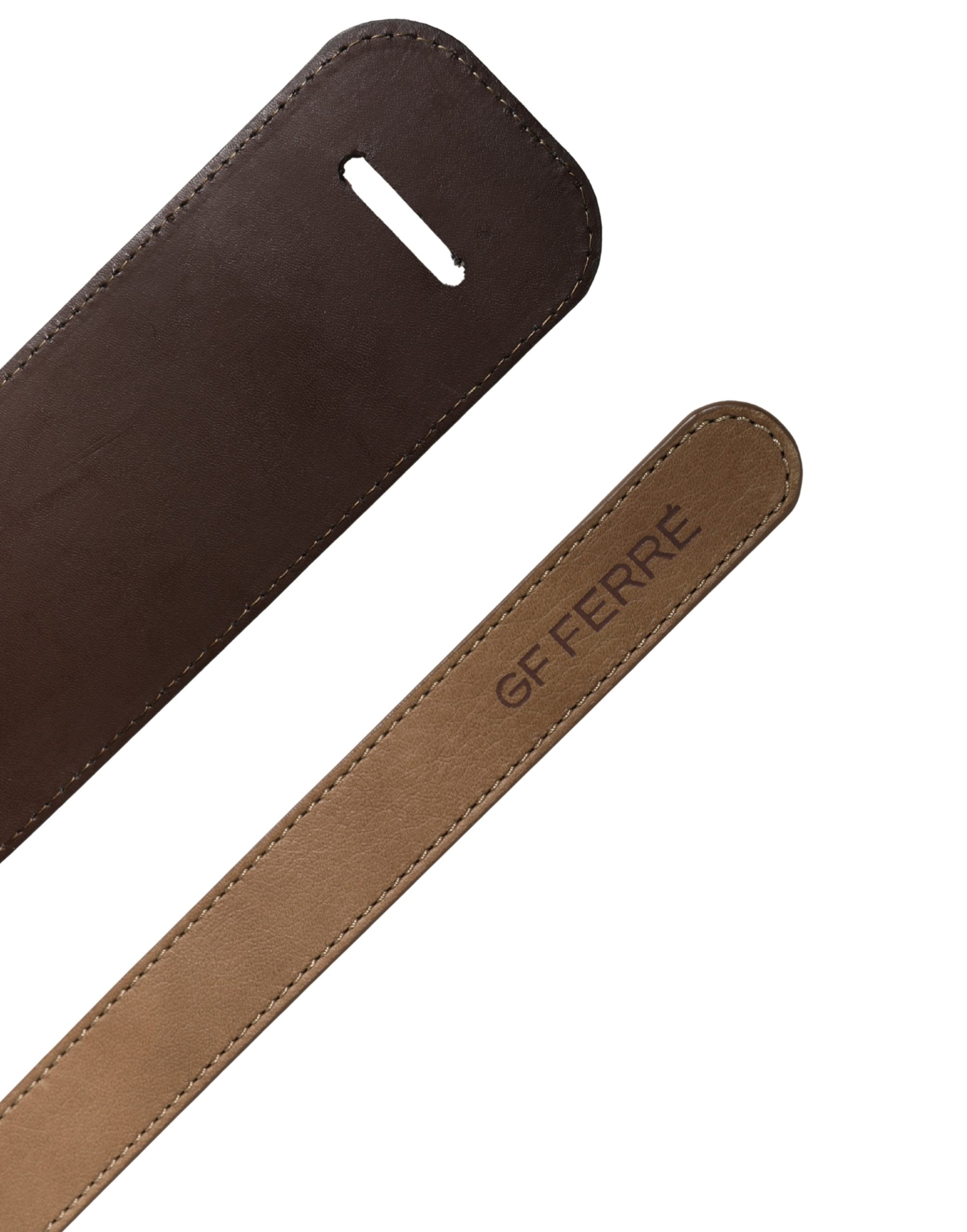 Brown Genuine Leather Logo Wide Waist Women Belt