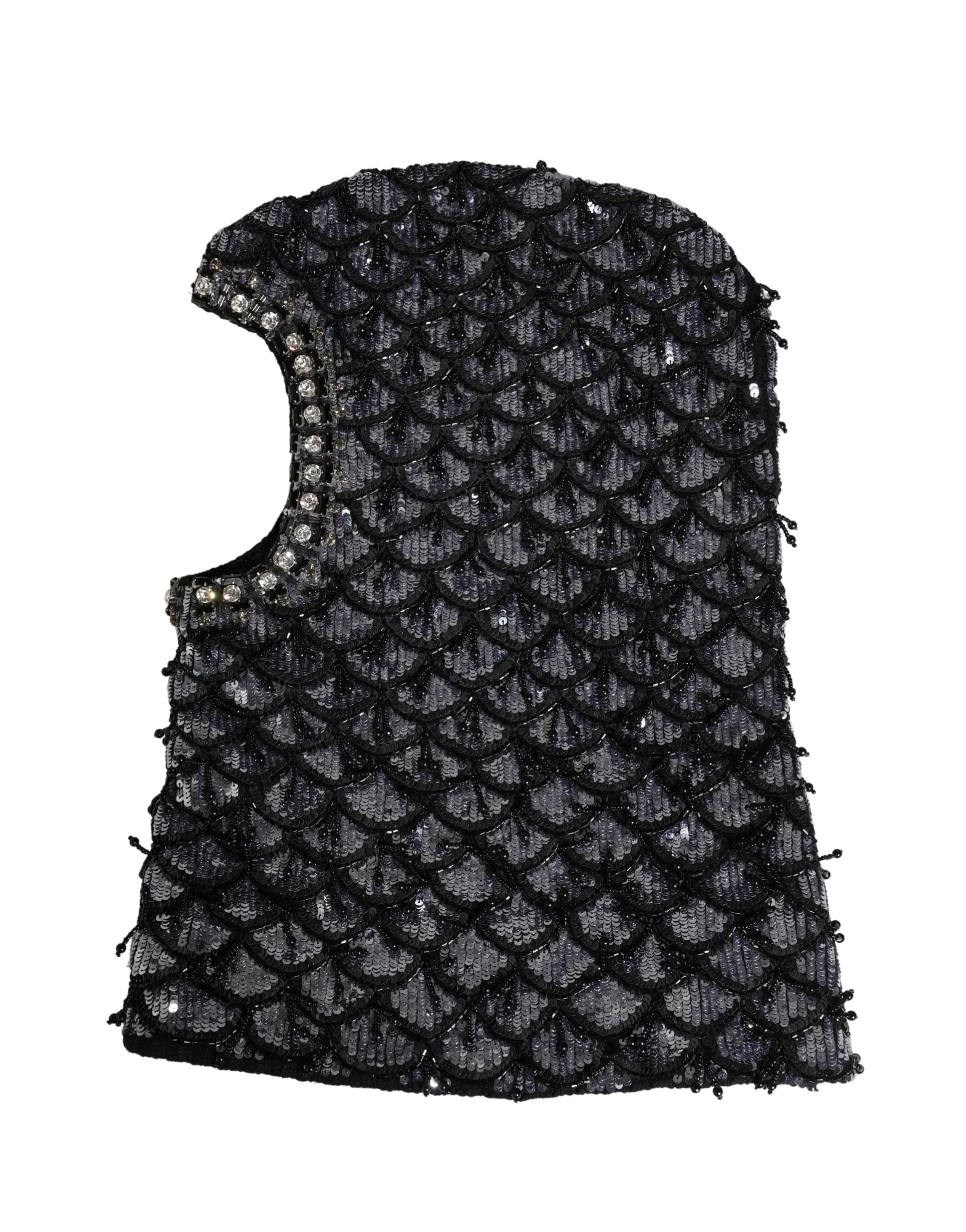 Black Wool Crystal Embellished Balaclava Hat