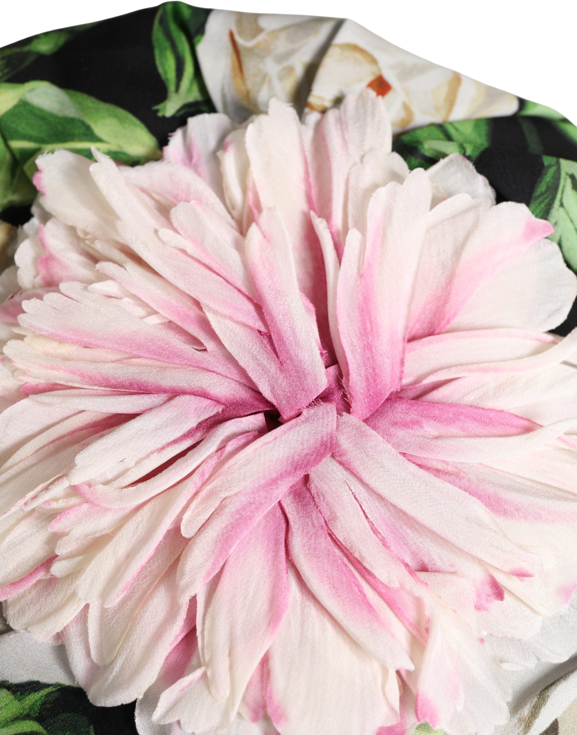 Black Floral Motif Turban Headwear Women Hat