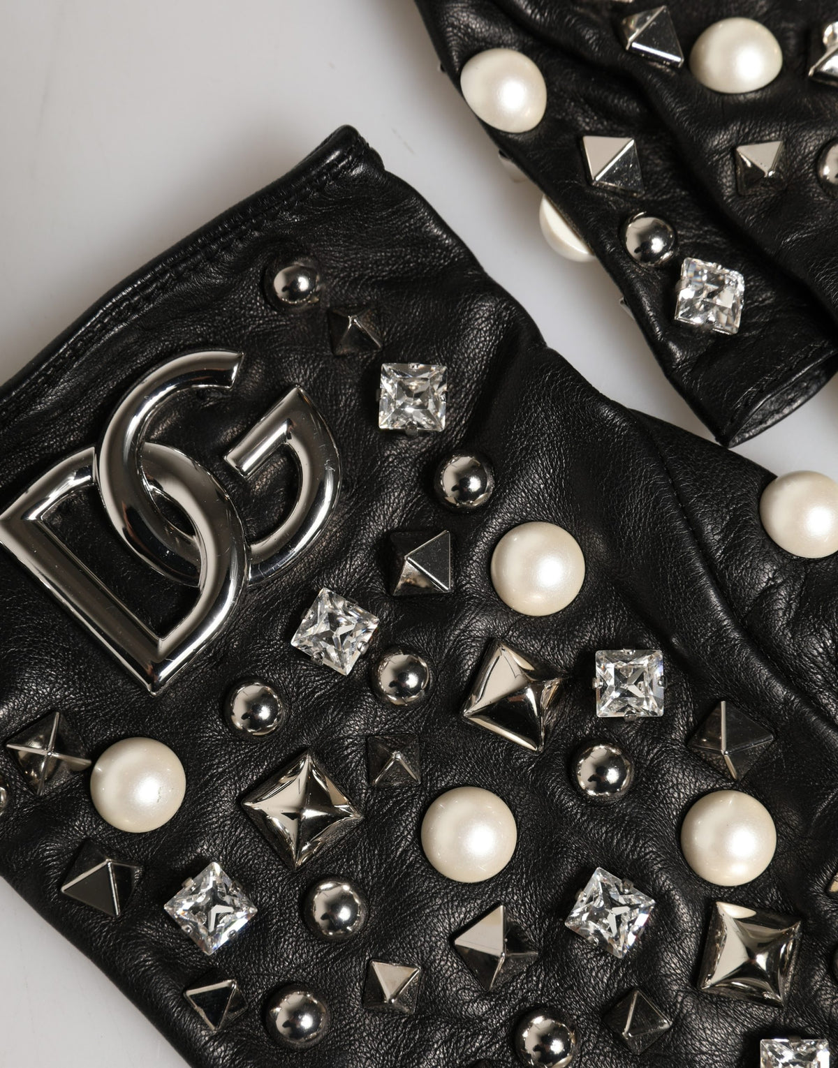 Black Pearl Embellished Wrist Length Gloves