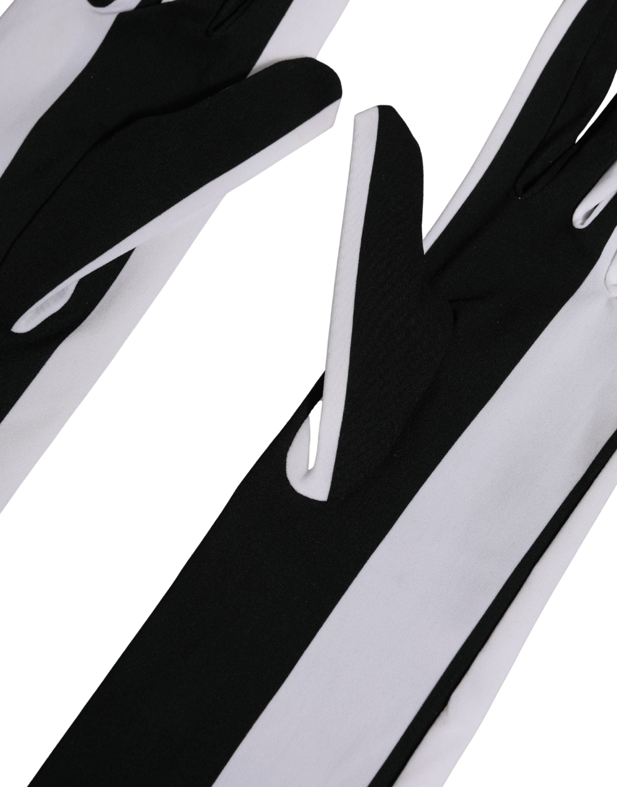 Black White Stripes Nylon Elbow Length Women Gloves