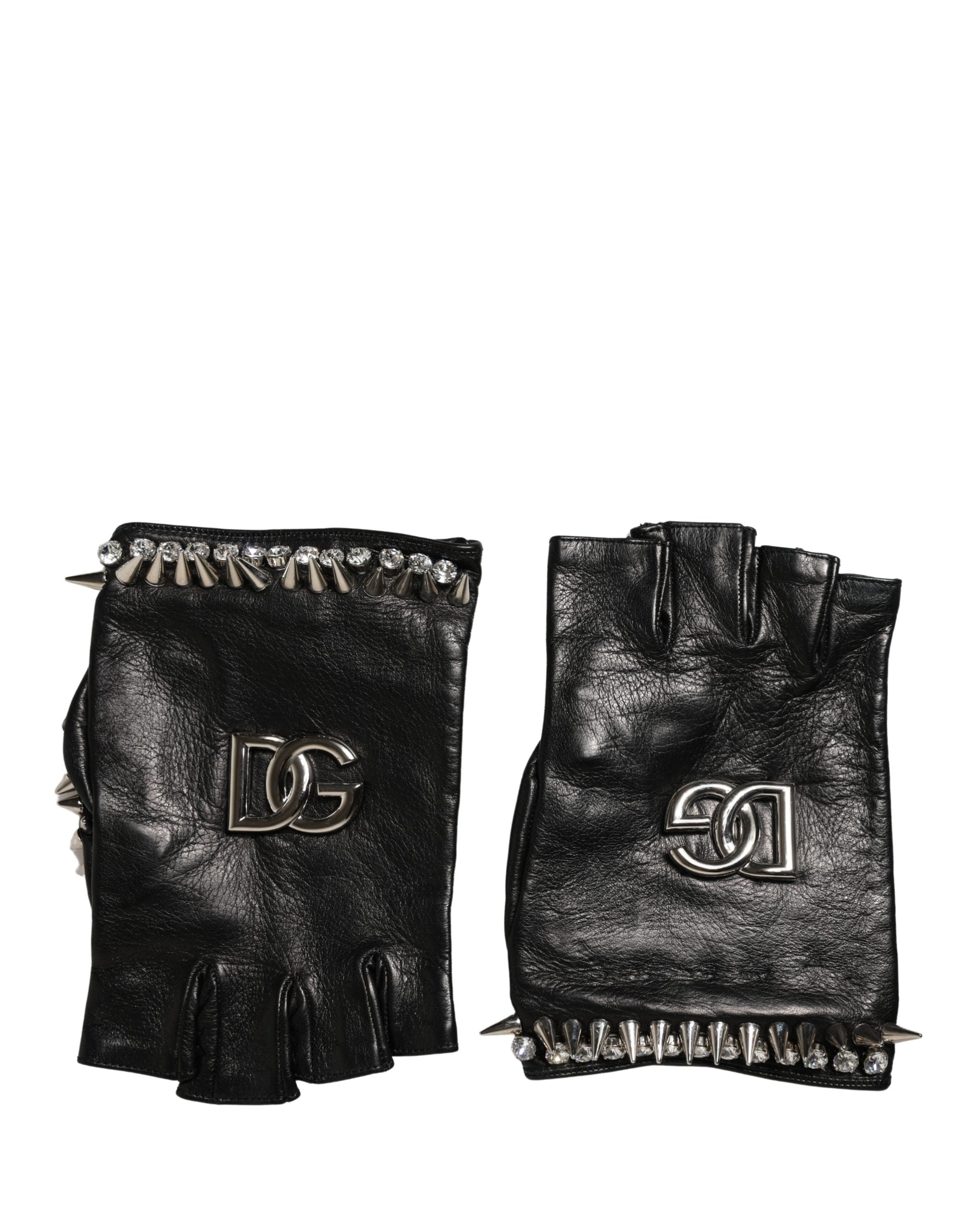 Women Black Embellished Wrist Length Mitten Gloves