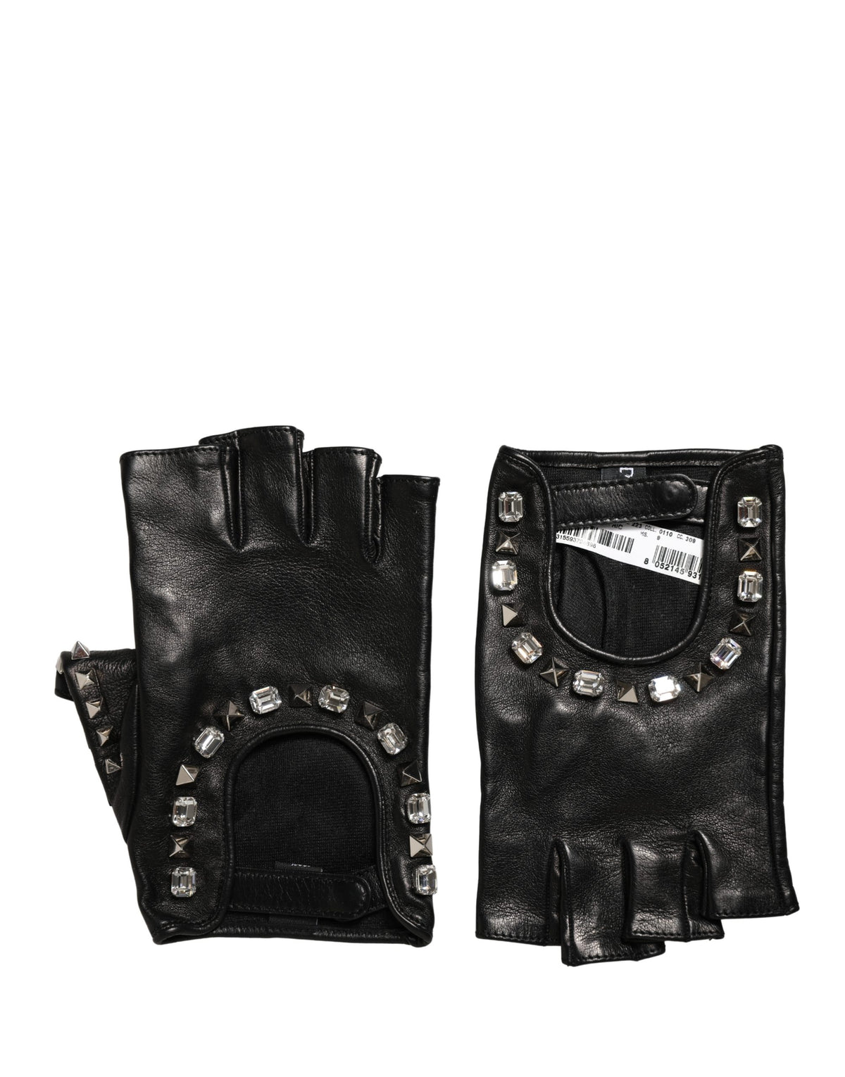 Black Embellished Wrist Length Mitten Women Gloves