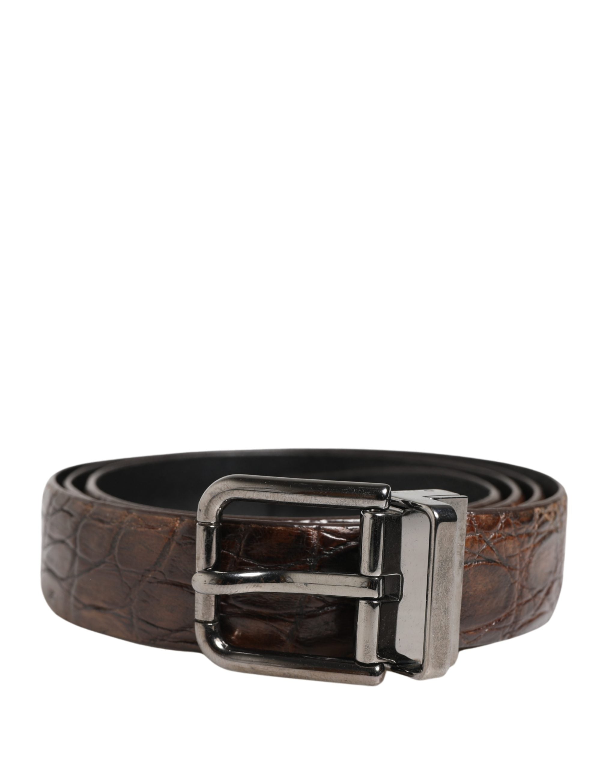 Brown Leather Silver Tone Metal Buckle Belt
