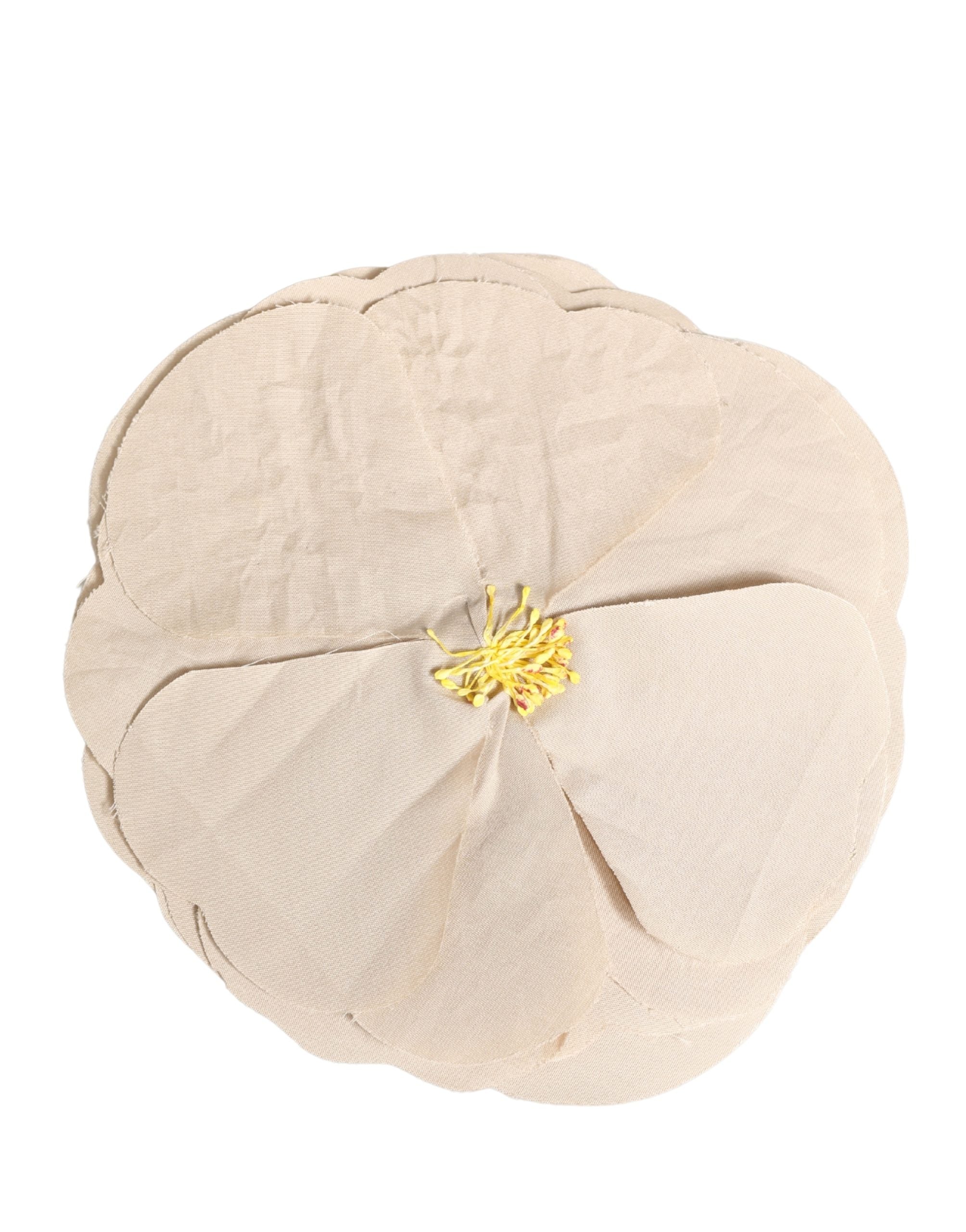 Beige Floral Motif Silk Blend Poplin Fabric Pin Brooch