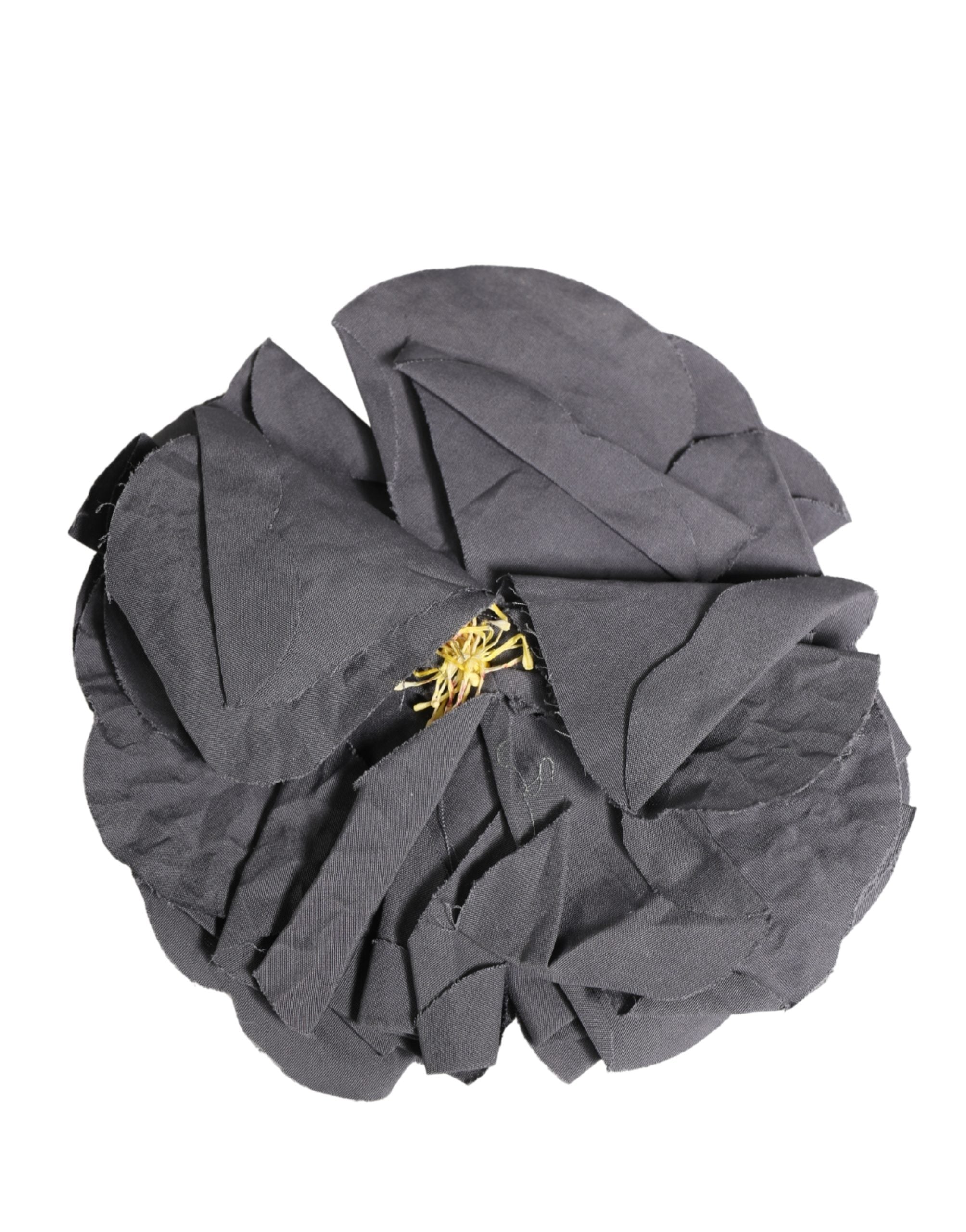 Gray Floral Motif Silk Blend Poplin Fabric Bar Pin Brooch