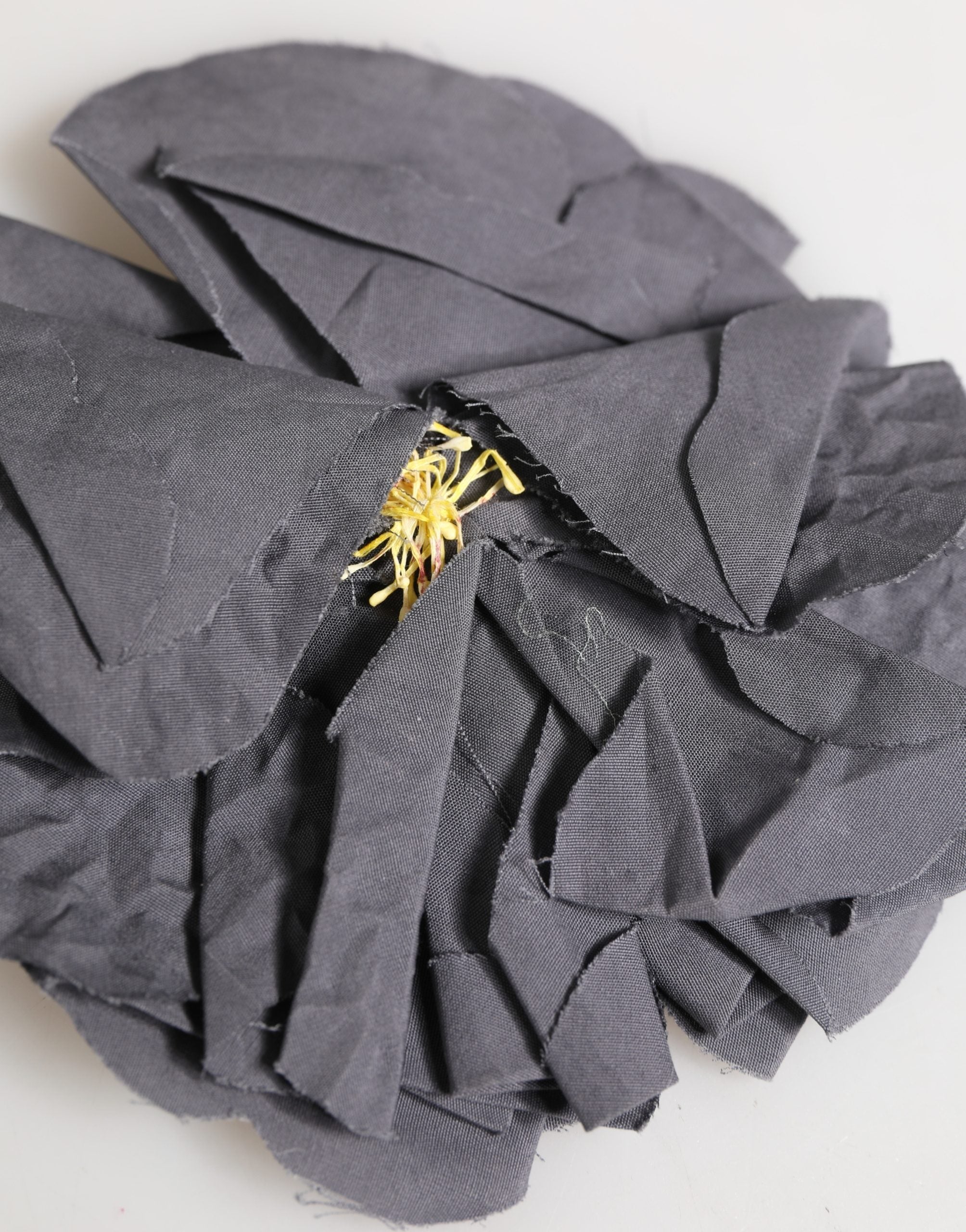 Gray Floral Motif Silk Blend Poplin Fabric Bar Pin Brooch