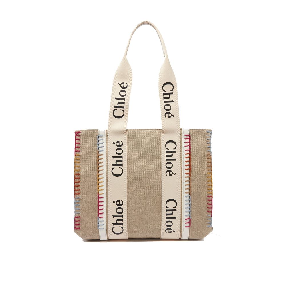Beige Linen Tote Bag
