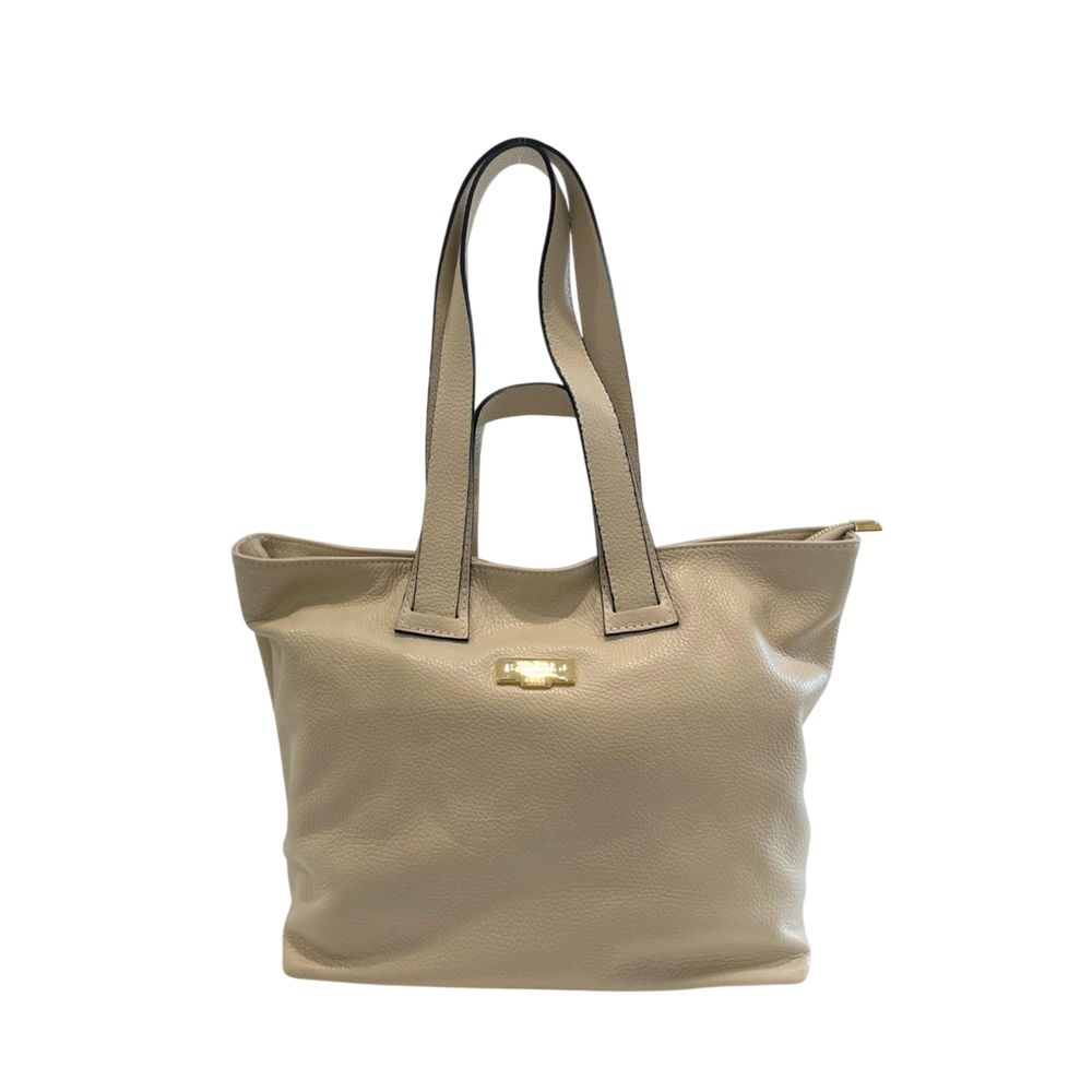 Beige Leather Women Shoulder Bag