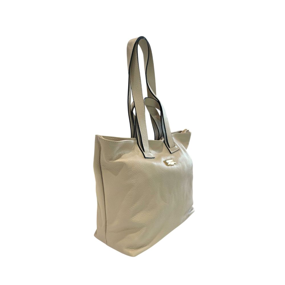 Beige Leather Women Shoulder Bag
