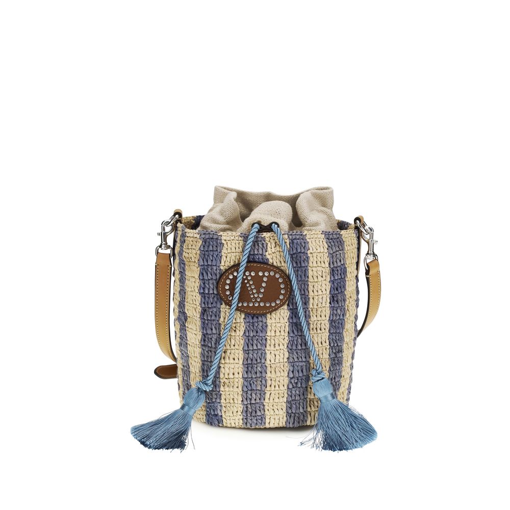 Blue Raffia Backet Bag