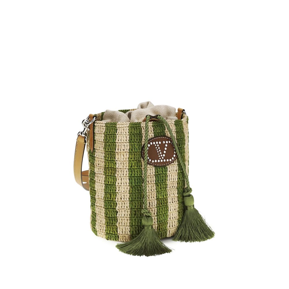 Bicolor Raffia Backet Bag
