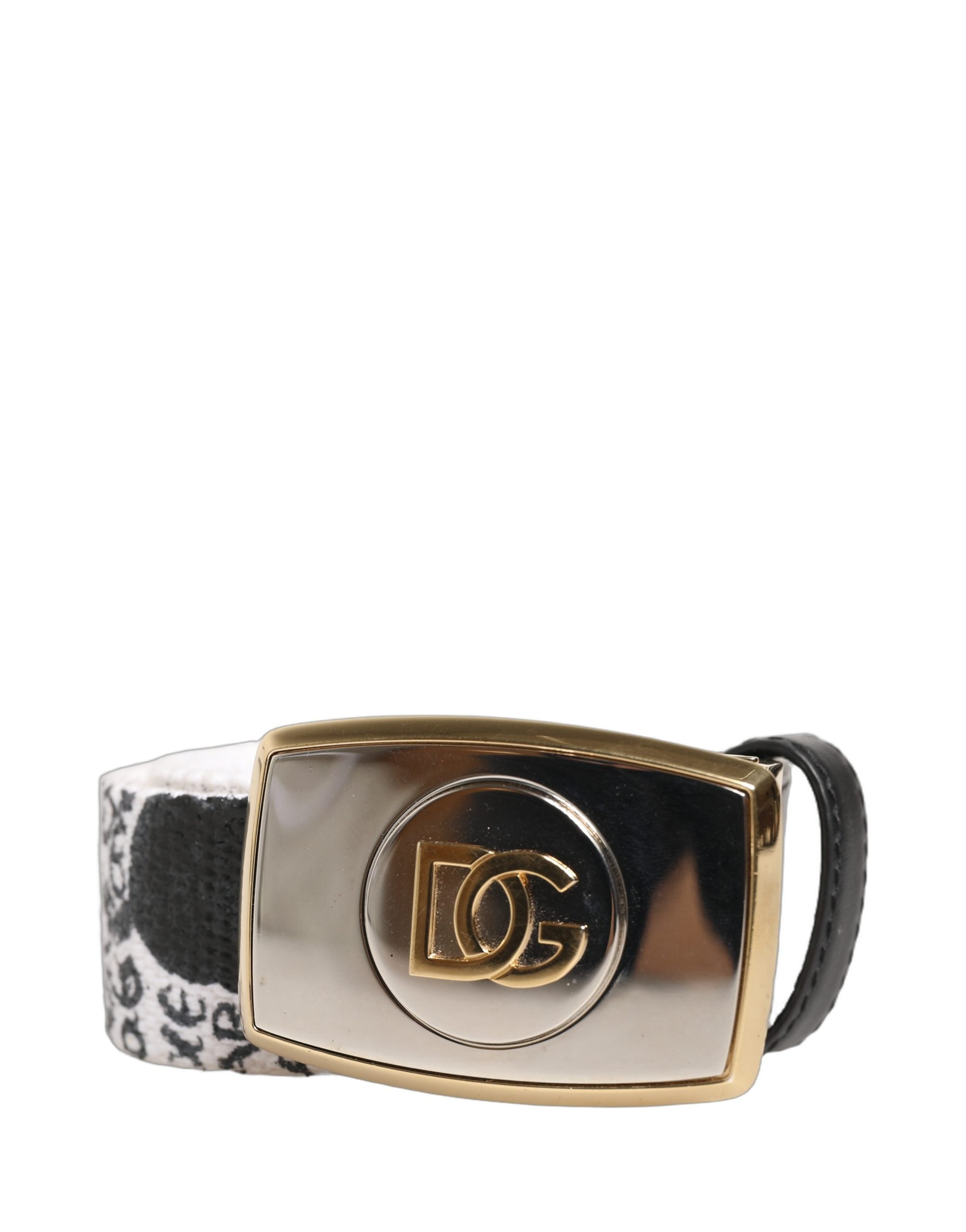 White Graffiti Print Gold Metal Buckle Belt