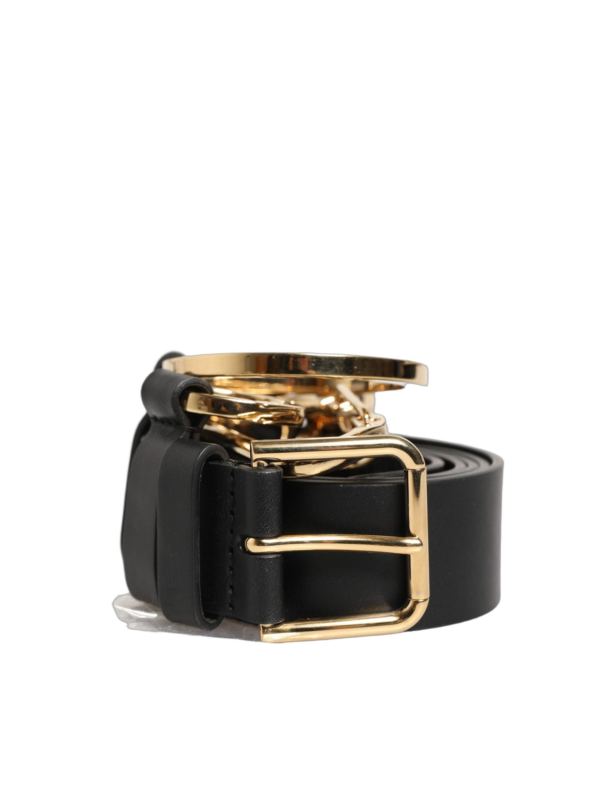 Black Calf Leather Gold Metal Buckle Men Belt