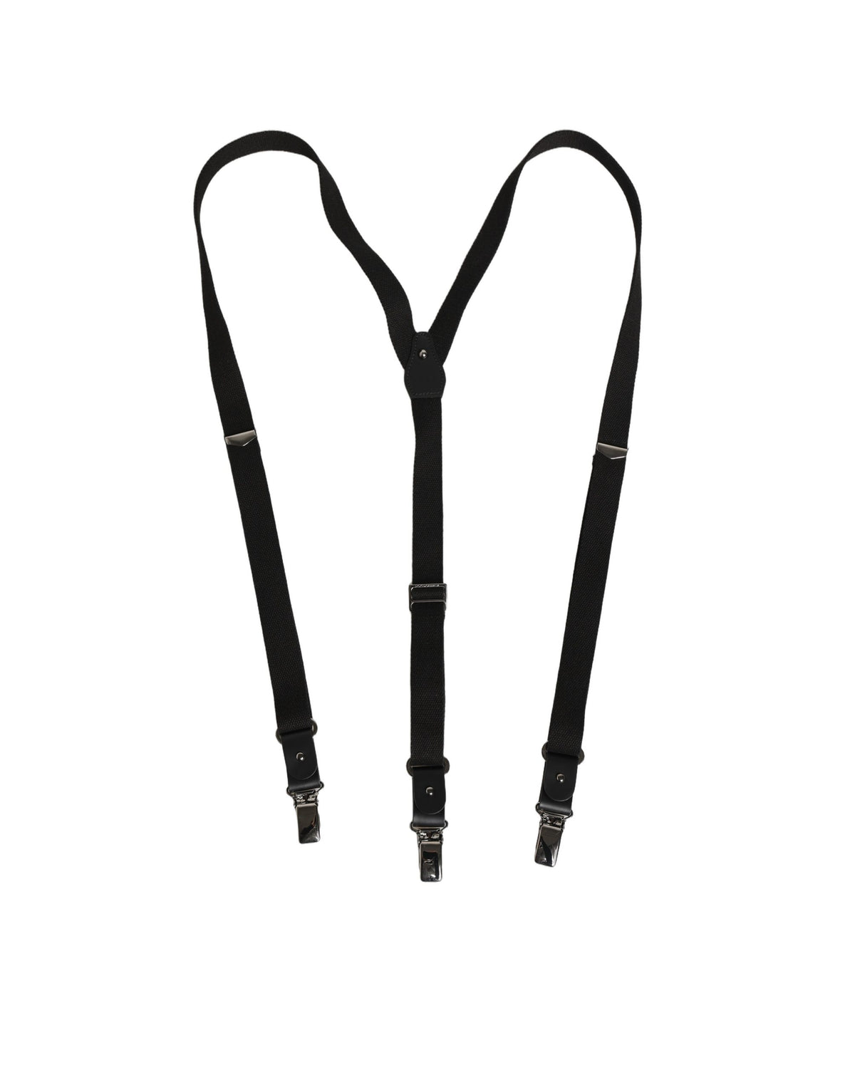 Black Cotton Leather Elastic Y-back Metal Clips Suspender