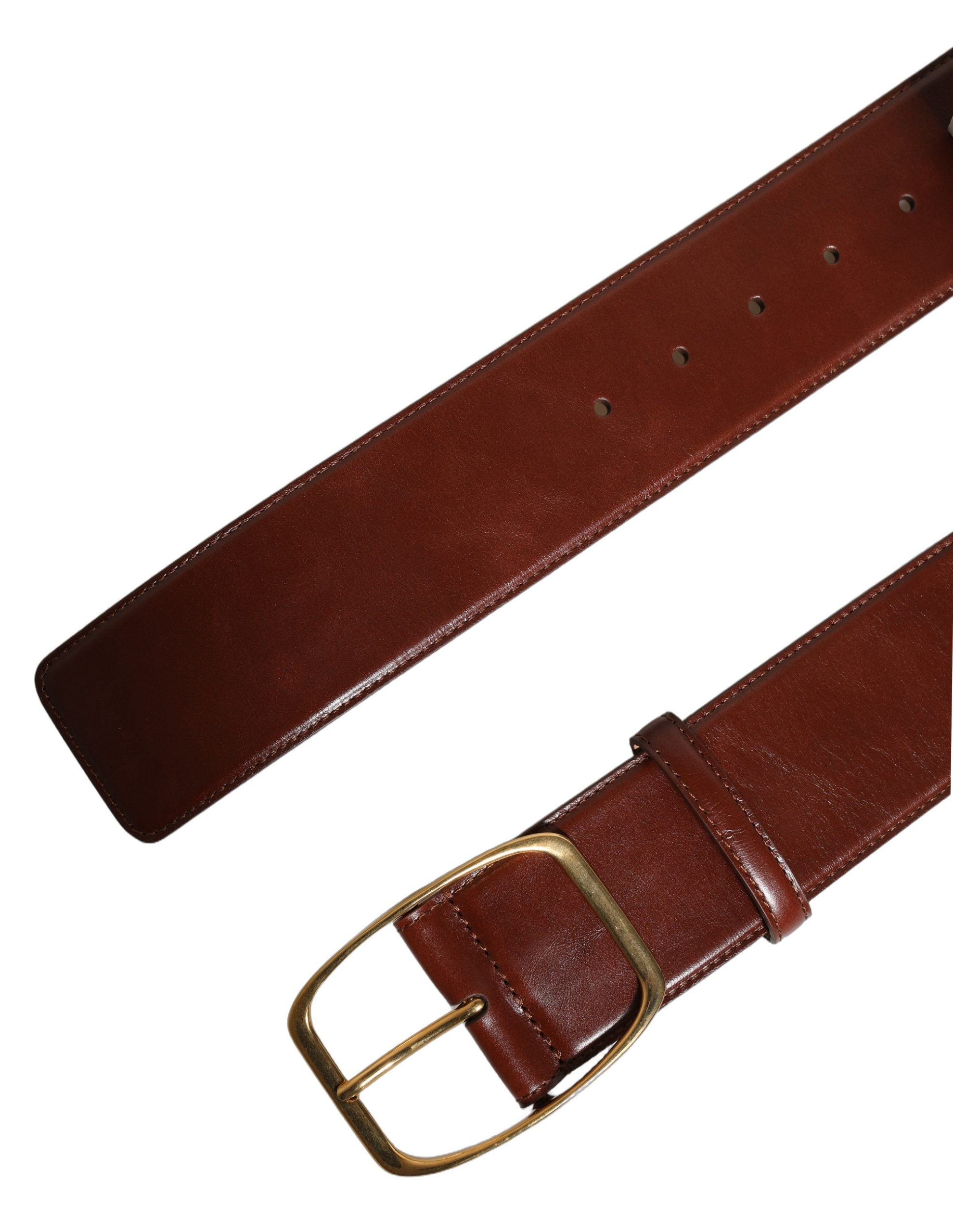 Brown Calfskin Leather Gold Metal Buckle Belt