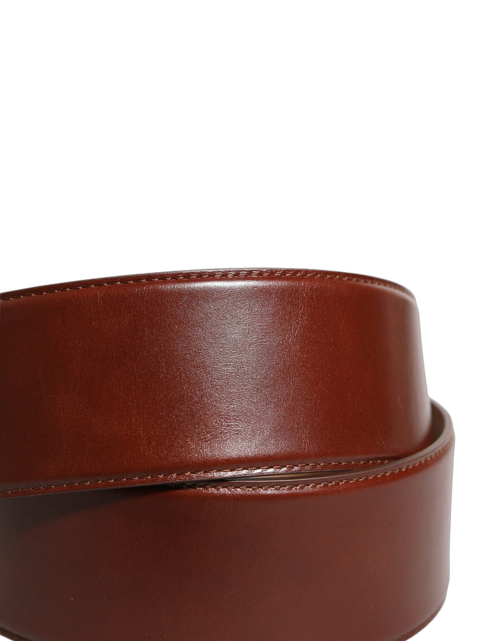Brown Calfskin Leather Gold Metal Buckle Belt