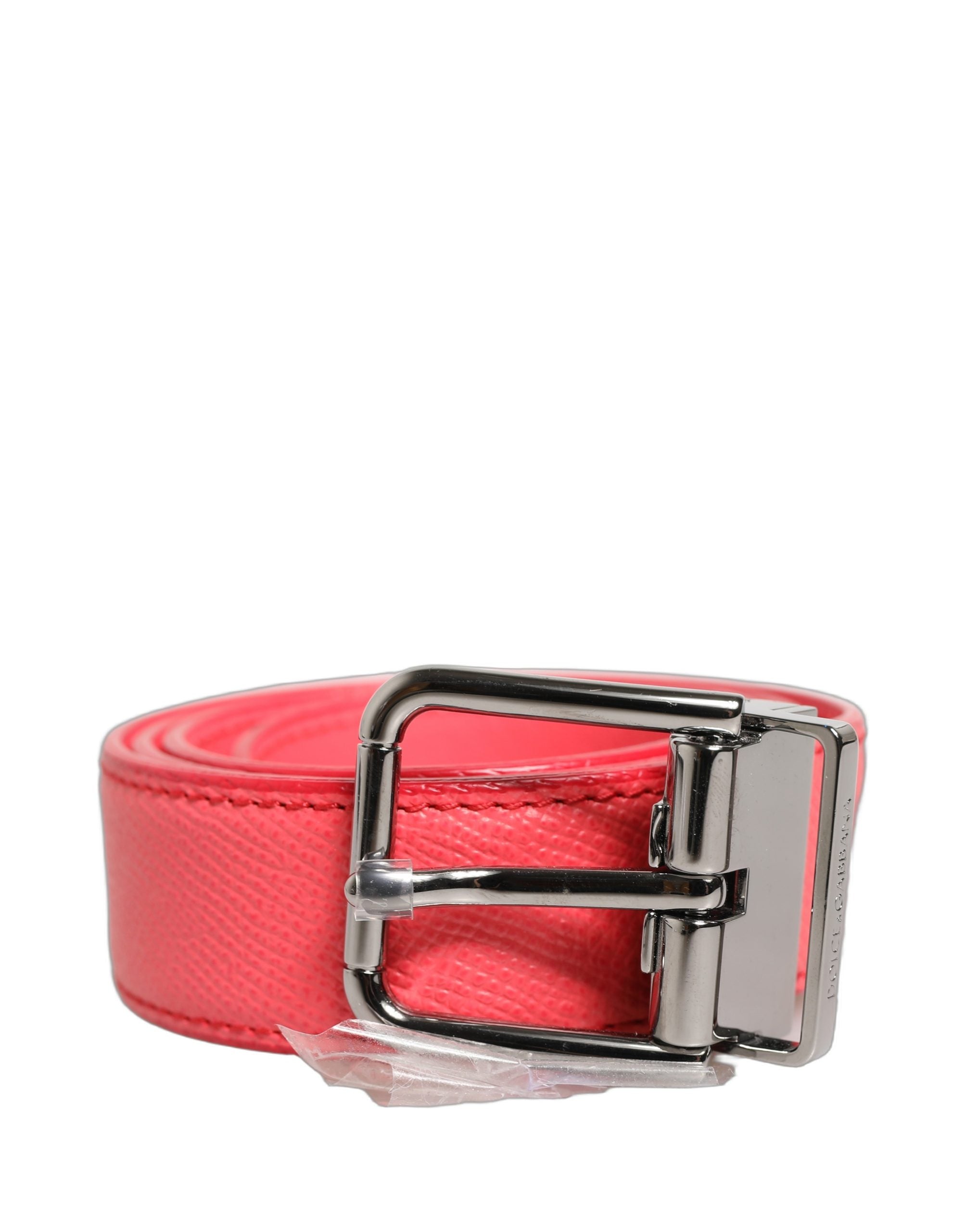 Pink Lambskin Leather Silver Metal Buckle Belt