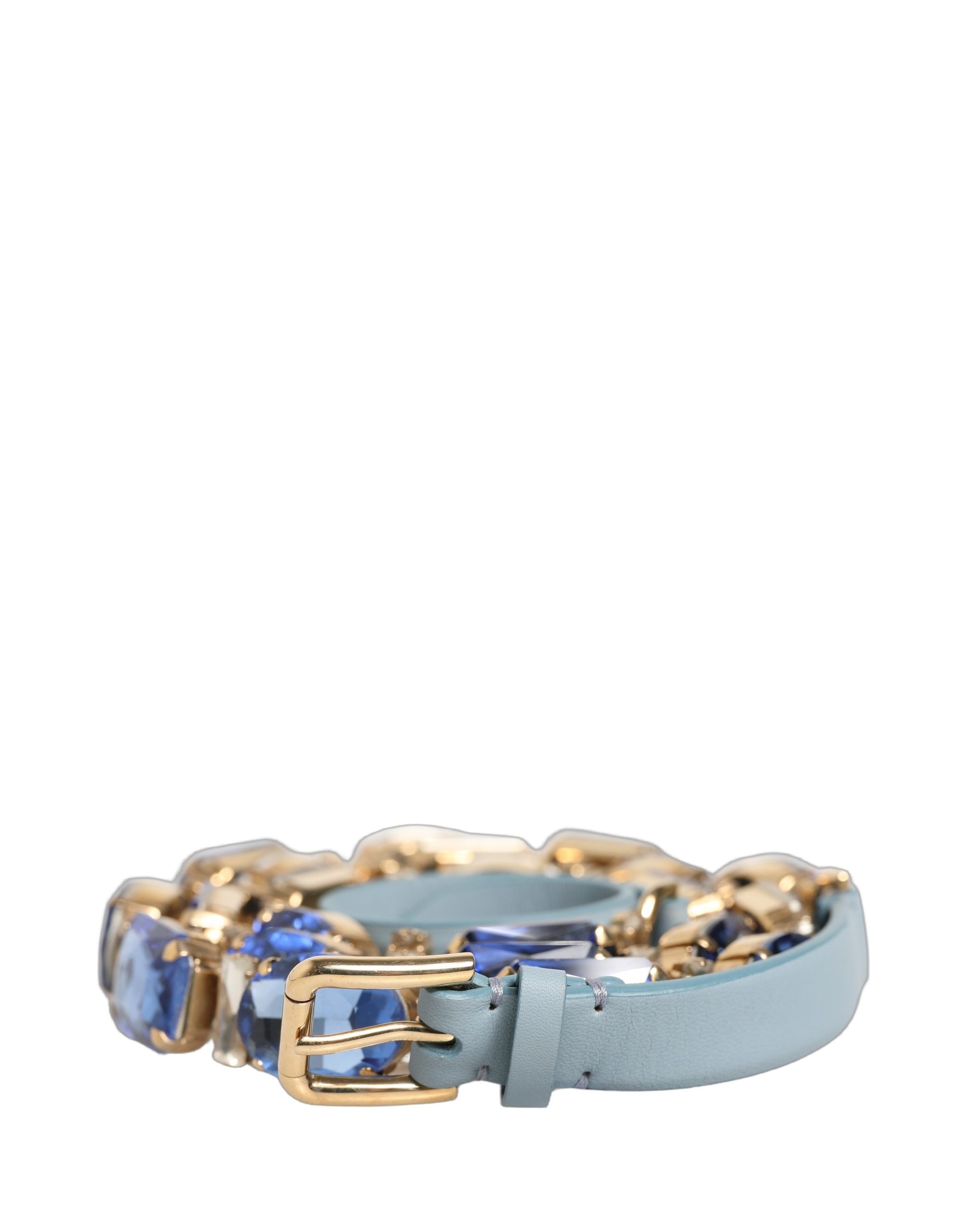 Blue Leather Crystal Chain Embellished Belt