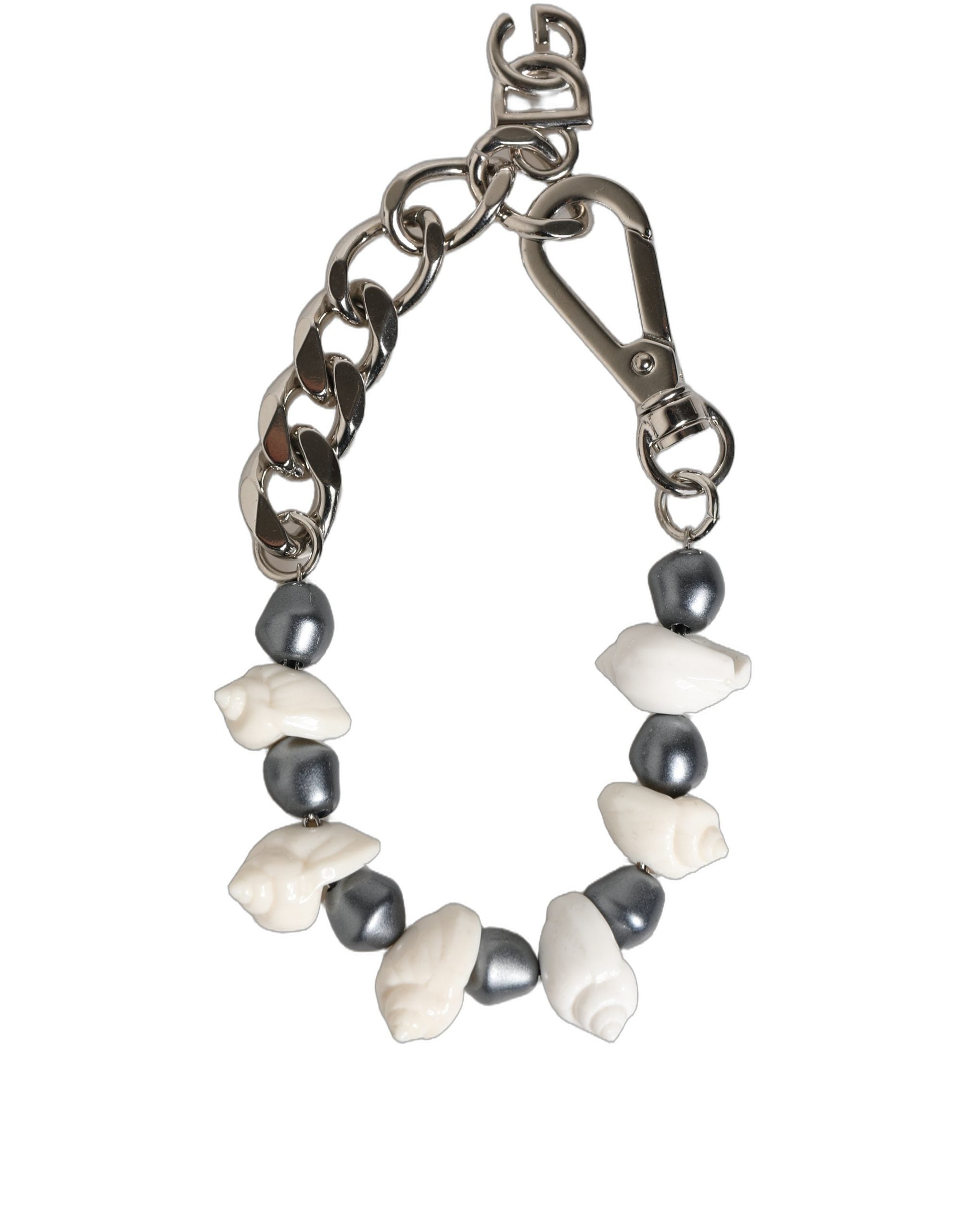 Silver Tone Brass Beaded Shell DG Logo Pendant Bracelet