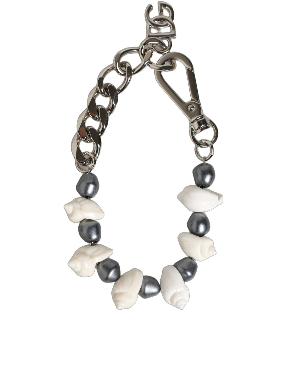 Silver Tone Brass Beaded Shell DG Logo Pendant Bracelet