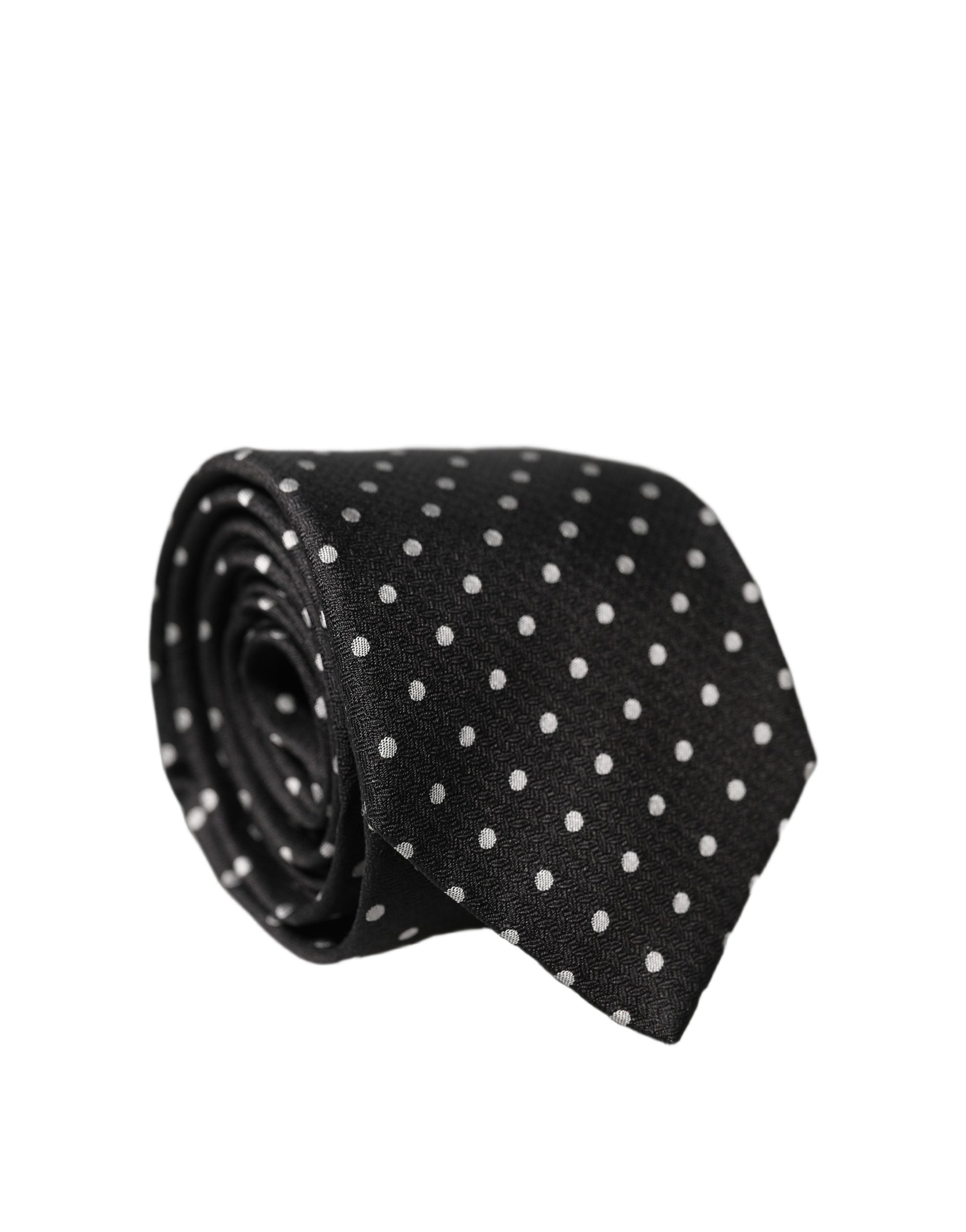 Black White Polka Dots Silk Adjustable Men Necktie Tie