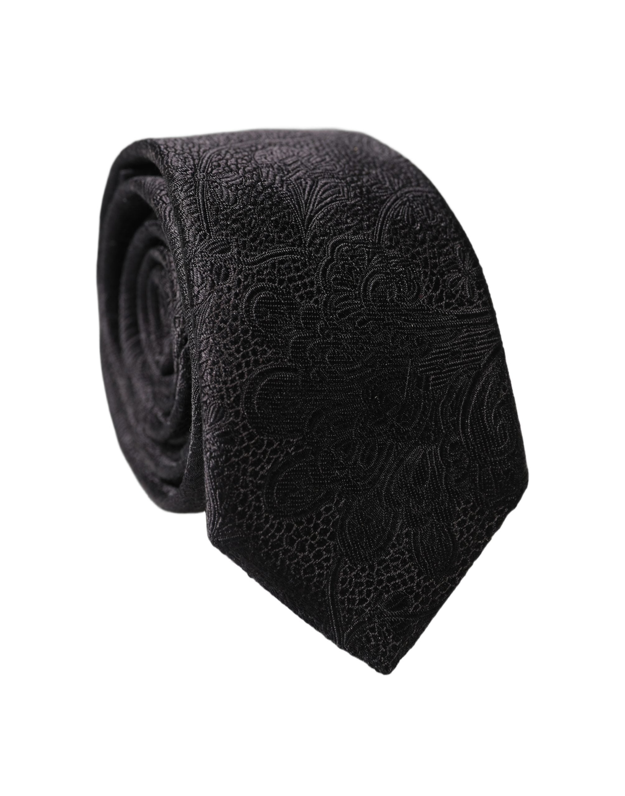 Black Floral Brocade Silk Adjustable Men Tied Necktie Tie