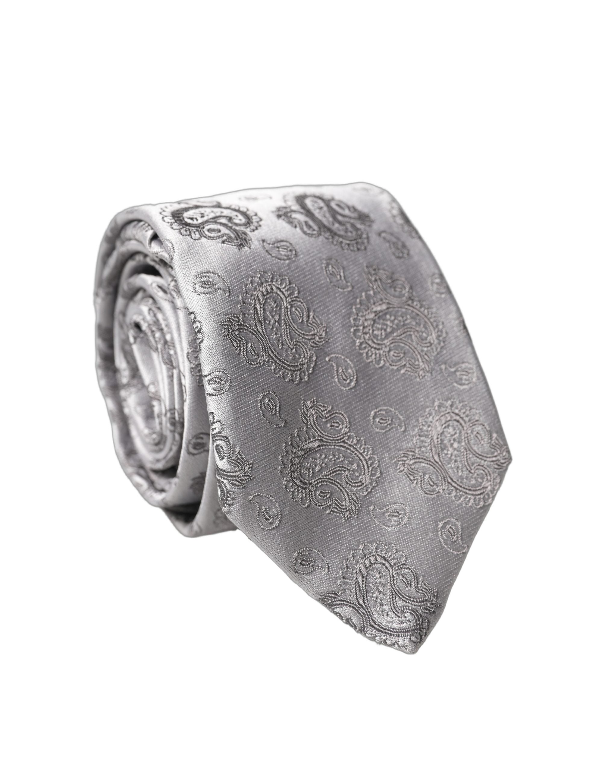 Silver Gray Paisley Silk Adjustable Men Tied Necktie Tie