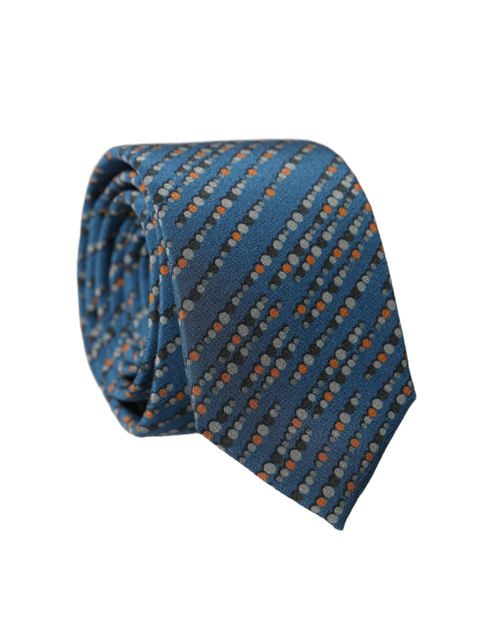 Blue Patterned 100% Silk Adjustable Men Tied Necktie Tie